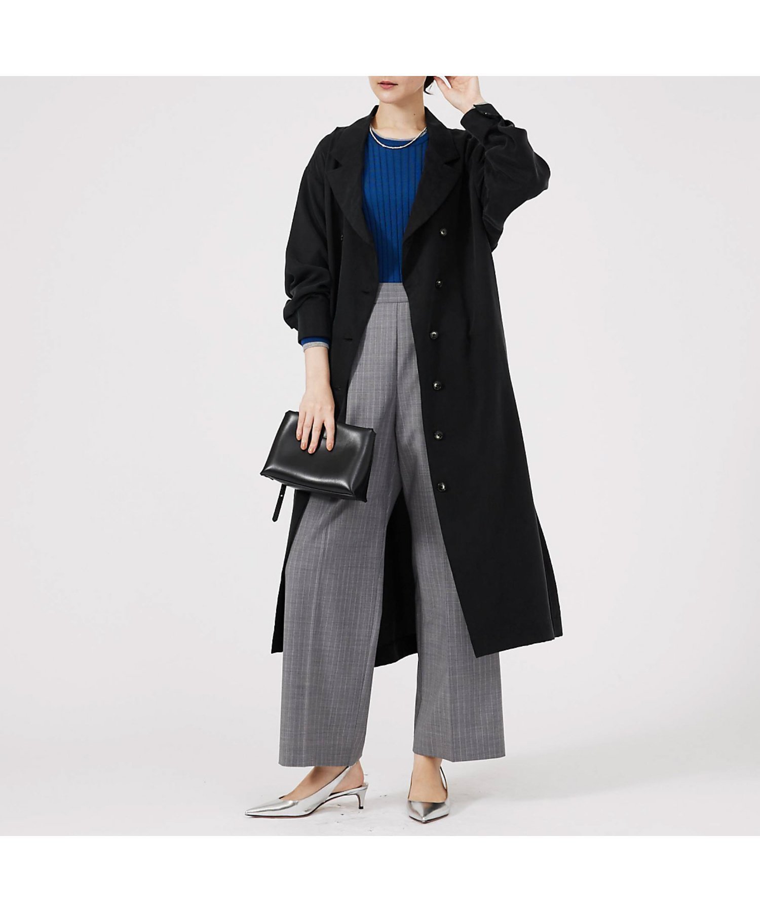 【カリテ/qualite】のフロントダブルベルテッドコート インテリア・キッズ・メンズ・レディースファッション・服の通販 founy(ファニー) 　ファッション　Fashion　レディースファッション　WOMEN　アウター　Coat Outerwear　コート　Coats　おすすめ　Recommend　ブラック|ID: prp329100004561228 ipo3291000000032250191