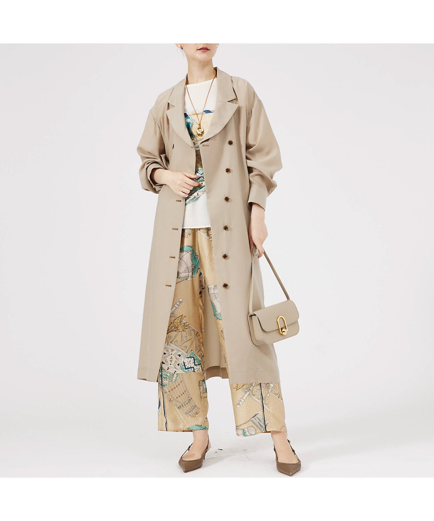 【カリテ/qualite】のフロントダブルベルテッドコート インテリア・キッズ・メンズ・レディースファッション・服の通販 founy(ファニー) 　ファッション　Fashion　レディースファッション　WOMEN　アウター　Coat Outerwear　コート　Coats　おすすめ　Recommend　ベージュ|ID: prp329100004561228 ipo3291000000032250194