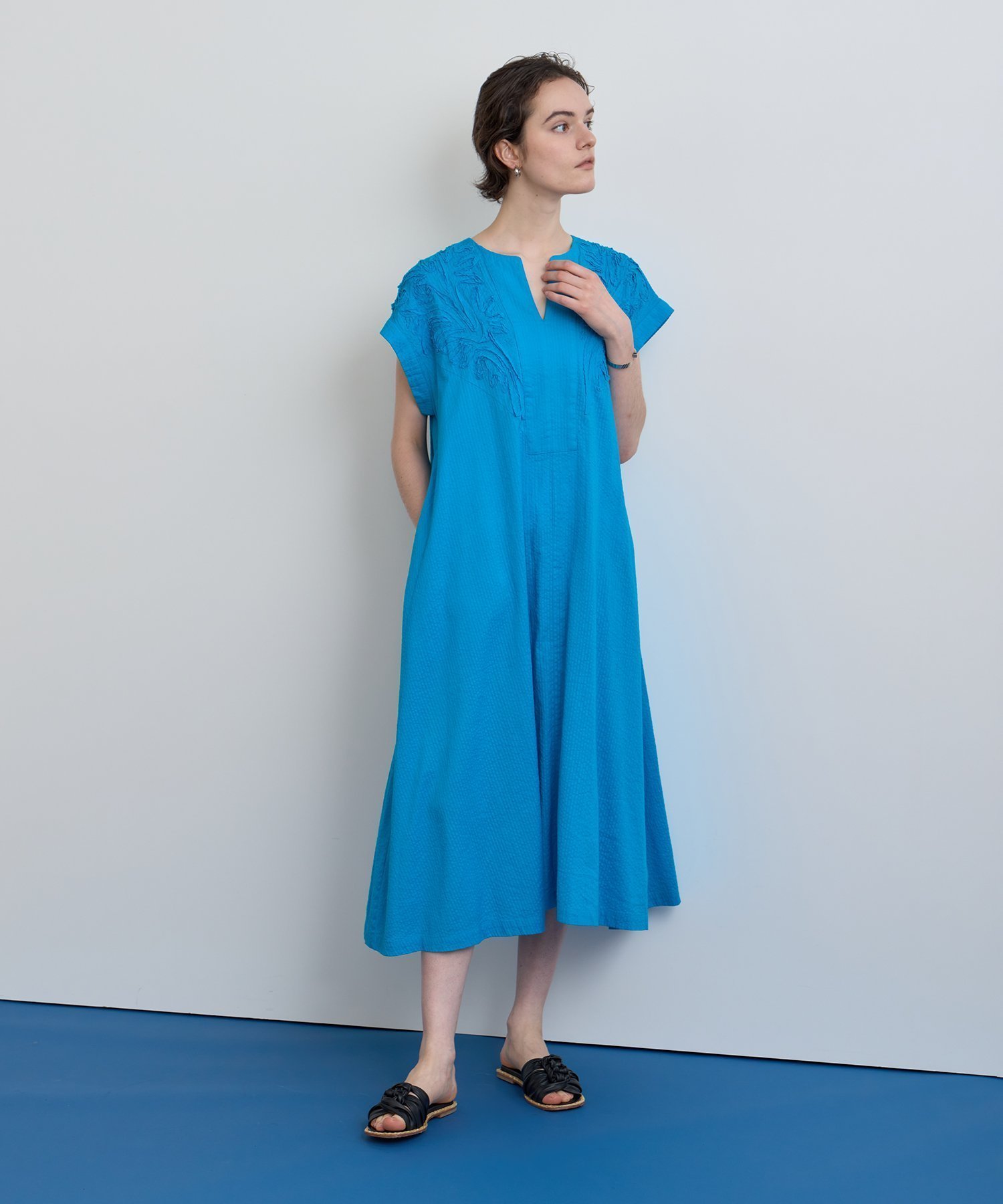 【ハウス オブ ロータス/HOUSE OF LOTUS】のエンブロイダリーサッカーフレンチスリーブワンピース 人気、トレンドファッション・服の通販 founy(ファニー) 　ファッション　Fashion　レディースファッション　Fashion for Women　ワンピース　Dresses　2025年　2025　2025春夏・S/S　Spring/Summer 2025 SS25　サッカー　Seersucker, Summer Fabric　ストライプ　Stripe, Striped Pattern　スリーブ　Sleeve, Long Sleeve / Short Sleeve　フレア　Flare, Flared　フレンチ　French, French Style　ボタニカル　Botanical, Floral Pattern　夏　Summer　 other-1|ID: prp329100004561294 ipo3291000000032713959