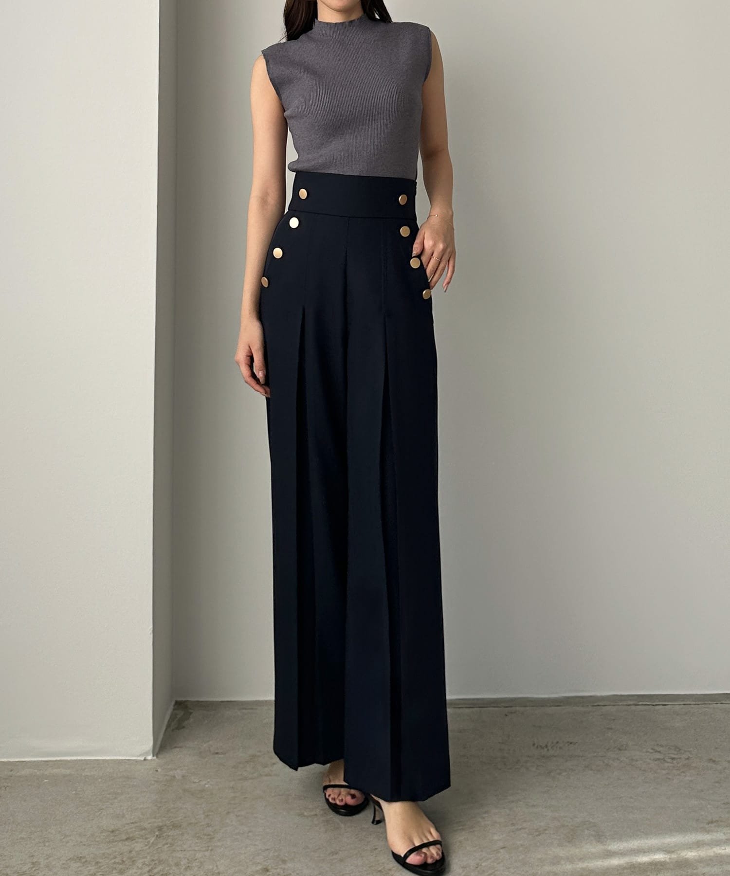 【ジュノア/JUNOAH】のLouere ハイウエストタックマリンセミワイドパンツ インテリア・キッズ・メンズ・レディースファッション・服の通販 founy(ファニー) 　ファッション　Fashion　レディースファッション　WOMEN　パンツ　Pants　ネイビー|ID: prp329100004561296 ipo3291000000032338312