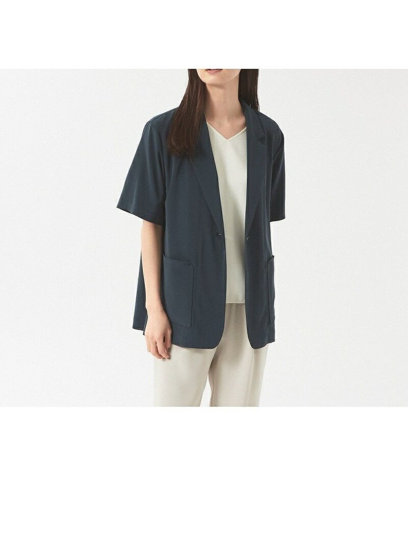 【カリテ/qualite】のストレッチデシン半袖ジャケット インテリア・キッズ・メンズ・レディースファッション・服の通販 founy(ファニー) 　ファッション　Fashion　レディースファッション　Fashion for Women　アウター　Coat / Outerwear Collection　レディースジャケット・軽アウター　Jackets　インナー　Innerwear　サマー　Summer, Summer Style　シルク　Silk, 100% Silk　ジャケット　Jacket, Outerwear　ストレッチ　Stretch, Stretchy Fabric　エレガント 上品　Elegant　半袖　Short Sleeve, Half Sleeve　夏　Summer　ネイビー|ID: prp329100004561300 ipo3291000000033634499