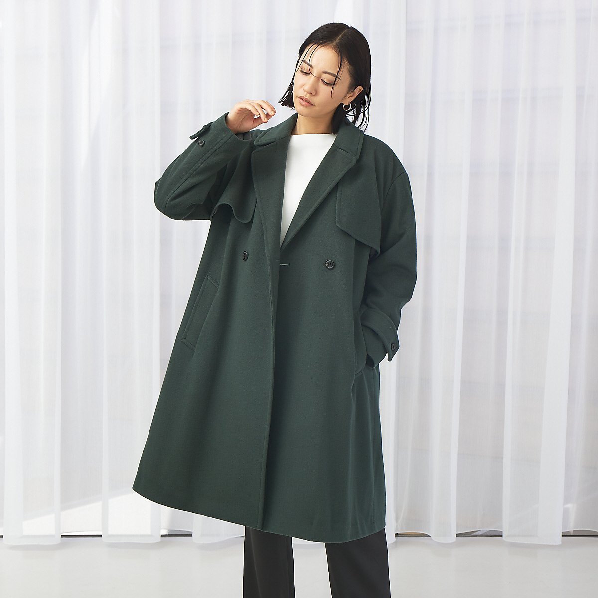 【カリテ/qualite】のウールトレンチコート インテリア・キッズ・メンズ・レディースファッション・服の通販 founy(ファニー) 　ファッション　Fashion　レディースファッション　Fashion for Women　アウター　Coat / Outerwear Collection　コート・ロングコート・ピーコート　Long Coats, Peacoats & More　トレンチコート / 春秋の定番アウター　Trench Coats　シンプル　Simple, Minimal　スリット　Slit, Slit Detail　デニム　Denim, Jeans Material　エレガント 上品　Elegant　ビジネス 仕事 通勤　Business / Work / Commuting　カーキ|ID: prp329100004561311 ipo3291000000033633278