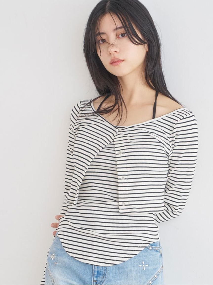 【リリーブラウン/Lily Brown】のホルターキャミセットカットトップス インテリア・キッズ・メンズ・レディースファッション・服の通販 founy(ファニー) 　ファッション　Fashion　レディースファッション　Fashion for Women　トップス・カットソー　Cut & Sew Tops　キャミソール&ノースリーブ　Camisoles & Sleeveless Tops　インナー　Innerwear　カーディガン　Cardigan, Knitwear　キャミソール　Camisole, Spaghetti Strap Top　クロップド　Cropped, Short Length　コンパクト　Compact, Small Size　フラワー　Flower, Floral　ボーダー　Border, Stripe　リボン　Ribbon, Bow　無地　Plain, Solid Color　BORDER[933]|ID: prp329100004561376 ipo3291000000033293020