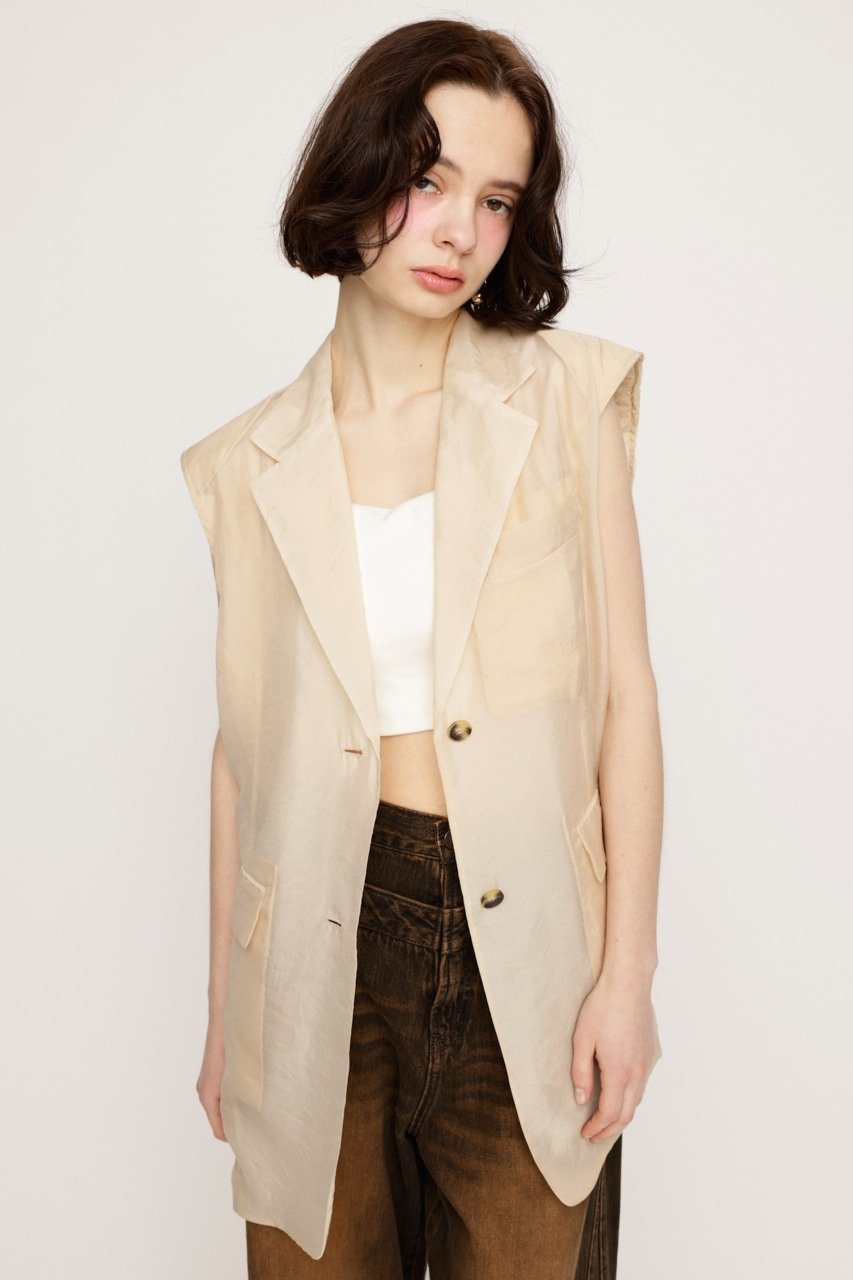 【スライ/SLY】のSHEER TAILOR ベスト インテリア・キッズ・メンズ・レディースファッション・服の通販 founy(ファニー) 　ファッション　Fashion　レディースファッション　Ladies' Fashion Online　アウター　Coat Outerwear　トップス・カットソー　Tops/Tshirt　ベスト/ジレ　Gilets/Vests　おすすめ　Recommend　インナー　Inner　コンパクト　Compact　サンダル　Sandals　シアー　Sheer　スラックス　Slacks　デニム　Denim　ノースリーブ　No Sleeve　フラット　Flat　ベスト　Vest　ベーシック　Basic　マニッシュ　Mannish　リラックス　Relax　ワイド　Wide　夏　Summer　BEG|ID: prp329100004561476 ipo3291000000032682539