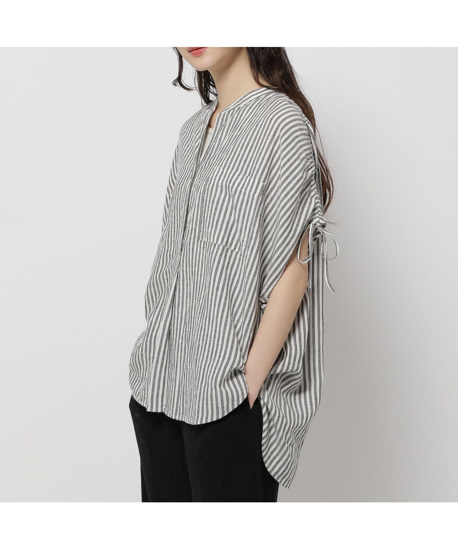【ニコアンド/niko and】のCOMFORTリネンバンドブラウス インテリア・キッズ・メンズ・レディースファッション・服の通販 founy(ファニー) 　ファッション　Fashion　レディースファッション　Ladies' Fashion Online　トップス・カットソー　Tops/Tshirt　シャツ/ブラウス　Shirts/Blouses　おすすめ　Recommend　なめらか　Smooth　シンプル　Simple　リネン　Linen　ワイド　Wide　チャコールストライプ18|ID: prp329100004561564 ipo3291000000032497284