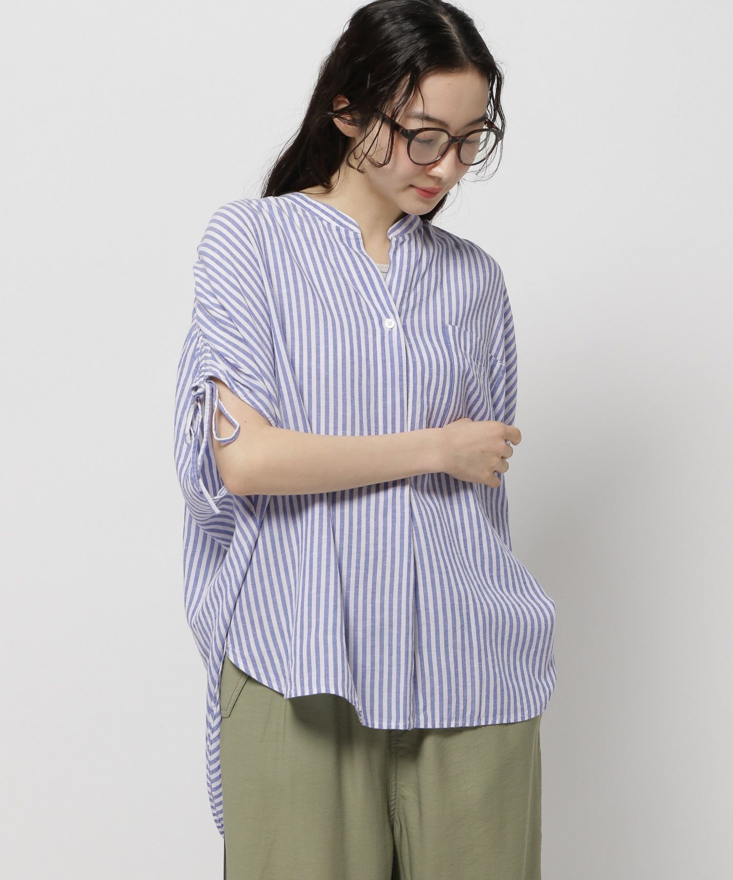 【ニコアンド/niko and】のCOMFORTリネンバンドブラウス インテリア・キッズ・メンズ・レディースファッション・服の通販 founy(ファニー) 　ファッション　Fashion　レディースファッション　Ladies' Fashion Online　トップス・カットソー　Tops/Tshirt　シャツ/ブラウス　Shirts/Blouses　おすすめ　Recommend　なめらか　Smooth　シンプル　Simple　リネン　Linen　ワイド　Wide　ブルーストライプ80|ID: prp329100004561564 ipo3291000000032497293