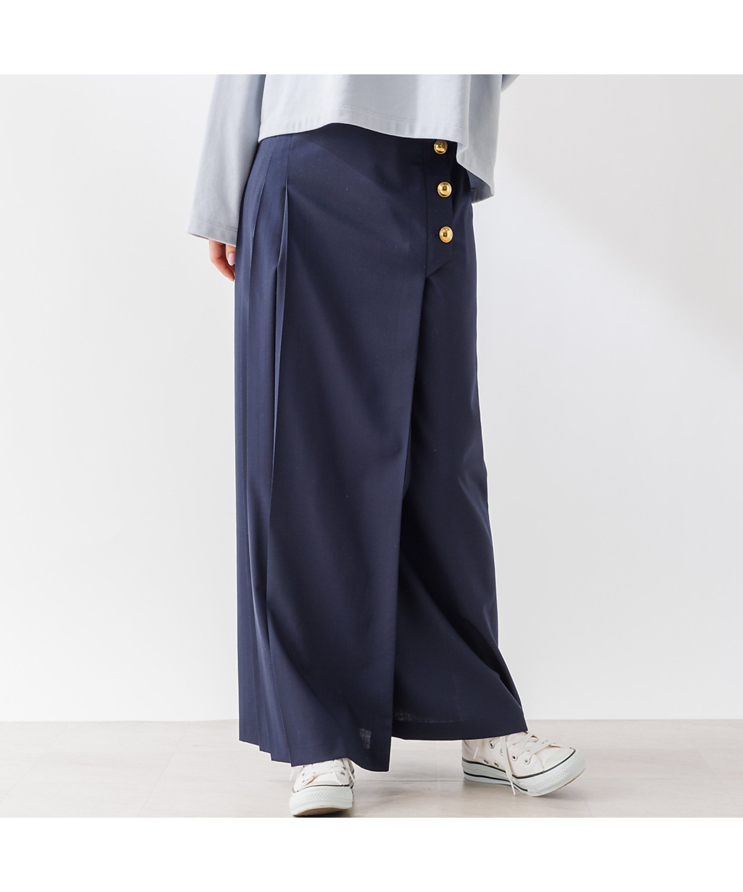 【ルージュヴィフラクレ/Rouge vif la cle】の【セットアップ対応】ラッププリーツボタンスカート インテリア・キッズ・メンズ・レディースファッション・服の通販 founy(ファニー) 　ファッション　Fashion　レディースファッション　WOMEN　セットアップ　Setup　スカート　Skirt　おすすめ　Recommend　アシンメトリー　Asymmetry　クラシカル　Classical　コンパクト　Compact　シンプル　Simple　スニーカー　Sneakers　スリット　Slit　セットアップ　Set Up　プリーツ　Pleats　春　Spring　ネイビー|ID: prp329100004561701 ipo3291000000032254876