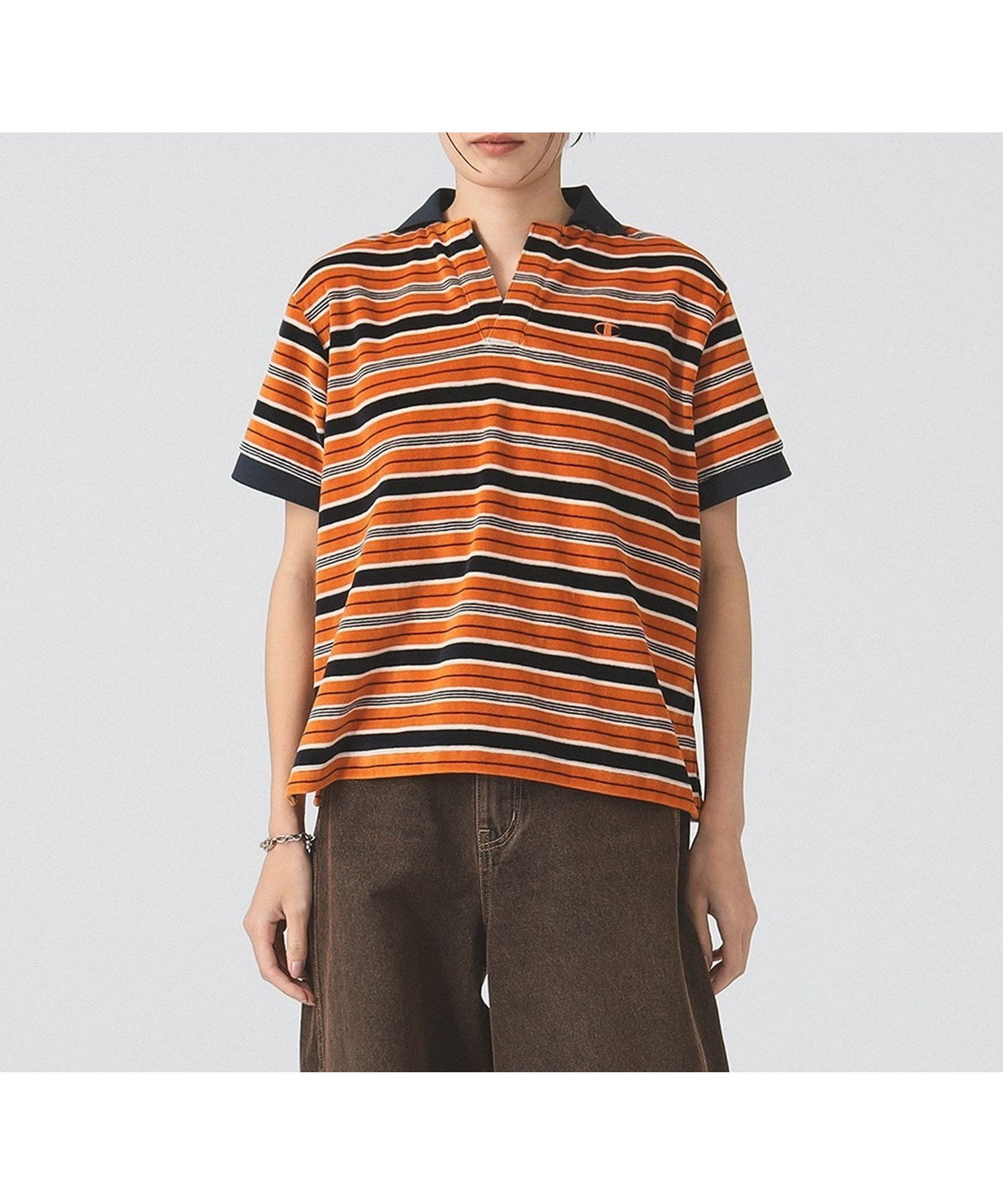 【ビームス ウイメン/BEAMS】の【別注】Champion / ポロシャツ インテリア・キッズ・メンズ・レディースファッション・服の通販 founy(ファニー) 　ファッション　Fashion　レディースファッション　Fashion for Women　トップス・カットソー　Cut & Sew Tops　シャツ・ブラウス・オフィスカジュアル　Elegant Blouses & Button-Ups　ポロシャツ・きれいめカジュアル　Smart-Casual Polo Tops　春　Spring　シンプル　Simple, Minimal　タオル　Towel, Bath Towel　デニム　Denim, Jeans Material　トレンド　Trend, Trending Now　プリーツ　Pleats, Pleated　ベロア　Velour, Soft Velvet　ボーダー　Border, Stripe　ポロシャツ　Polo Shirt, Collared Tee　別注　Limited Edition, Custom Order　無地　Plain, Solid Color　ワイド　Wide, Wide Fit　S/S・春夏　SS, Spring/Summer, Warm Season　おすすめ　Recommended / Our Picks　夏　Summer　2025年　2025　2025春夏・S/S　Spring/Summer 2025 SS25　DARK.NAVY×ORANGE|ID: prp329100004561707 ipo3291000000033056610