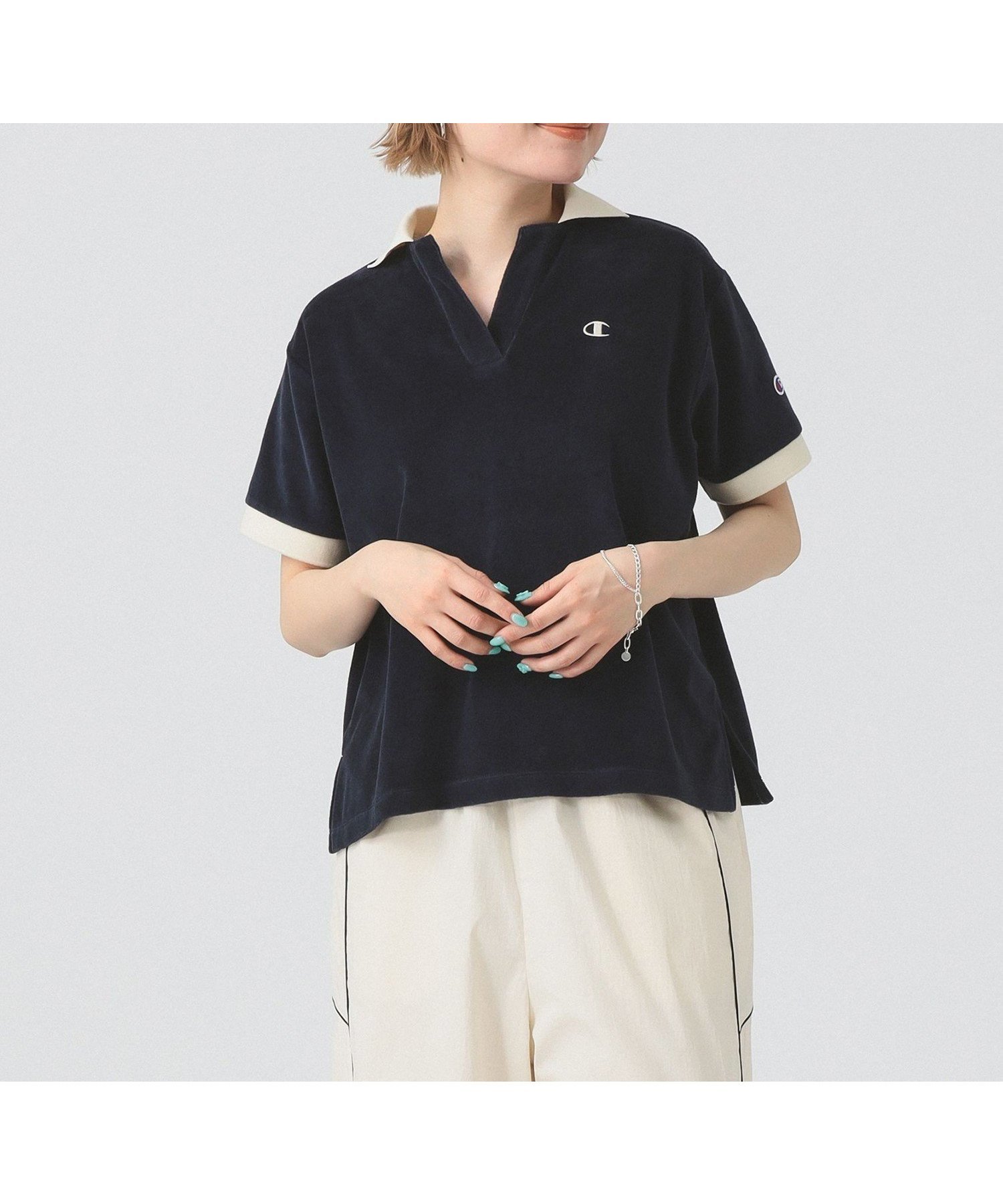 【ビームス ウイメン/BEAMS】の【別注】Champion / ポロシャツ インテリア・キッズ・メンズ・レディースファッション・服の通販 founy(ファニー) 　ファッション　Fashion　レディースファッション　Fashion for Women　トップス・カットソー　Cut & Sew Tops　シャツ・ブラウス・オフィスカジュアル　Elegant Blouses & Button-Ups　ポロシャツ・きれいめカジュアル　Smart-Casual Polo Tops　春　Spring　シンプル　Simple, Minimal　タオル　Towel, Bath Towel　デニム　Denim, Jeans Material　トレンド　Trend, Trending Now　プリーツ　Pleats, Pleated　ベロア　Velour, Soft Velvet　ボーダー　Border, Stripe　ポロシャツ　Polo Shirt, Collared Tee　別注　Limited Edition, Custom Order　無地　Plain, Solid Color　ワイド　Wide, Wide Fit　S/S・春夏　SS, Spring/Summer, Warm Season　おすすめ　Recommended / Our Picks　夏　Summer　2025年　2025　2025春夏・S/S　Spring/Summer 2025 SS25　DARK.NAVY|ID: prp329100004561707 ipo3291000000033056611
