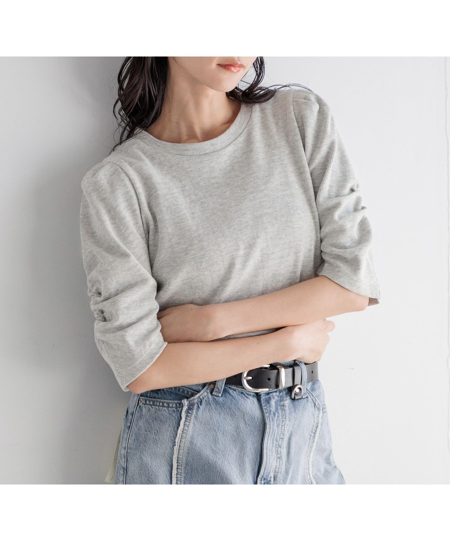【ローリーズファーム/LOWRYS FARM】のパワショルカットプルオーバー5S インテリア・キッズ・メンズ・レディースファッション・服の通販 founy(ファニー) 　ファッション　Fashion　レディースファッション　Fashion for Women　トップス・カットソー　Cut & Sew Tops　カジュアルプルオーバー・ニットトップス　Pullovers & Knit Tops / Casual Pullovers　おすすめ　Recommended / Our Picks　インナー　Innerwear　サロペット　Overalls, Salopette　シャーリング　Shirring, Ruched　シンプル　Simple, Minimal　テレコ　Ribbed, Rib Stitch　デニム　Denim, Jeans Material　トレンド　Trend, Trending Now　ボーダー　Border, Stripe　無地　Plain, Solid Color　グレー12|ID: prp329100004561762 ipo3291000000033671926