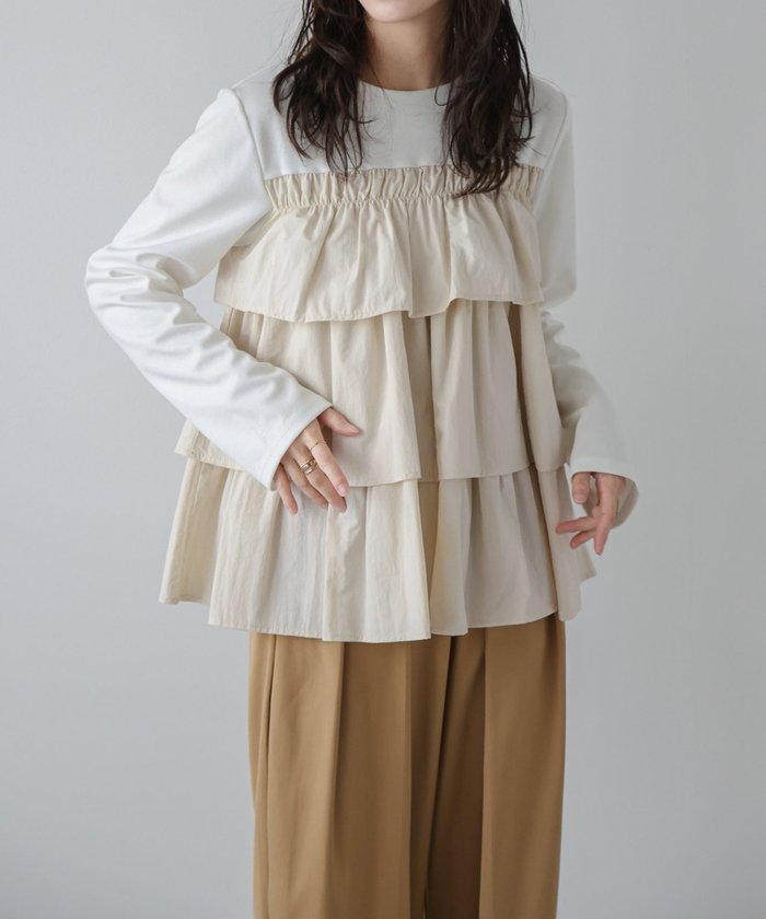 【その他のブランド/Other】のティアードフリルドッキングトップス インテリア・キッズ・メンズ・レディースファッション・服の通販 founy(ファニー) https://founy.com/ ファッション Fashion レディースファッション WOMEN トップス・カットソー Tops/Tshirt カットソー Cut And Sew ガーリー Girly ギャザー Gather ティアード Tiered ドッキング Docking パール Pearl フェミニン Feminine フリル Frills エレガント 上品 Elegant |ID: prp329100004561786 ipo3291000000032255468