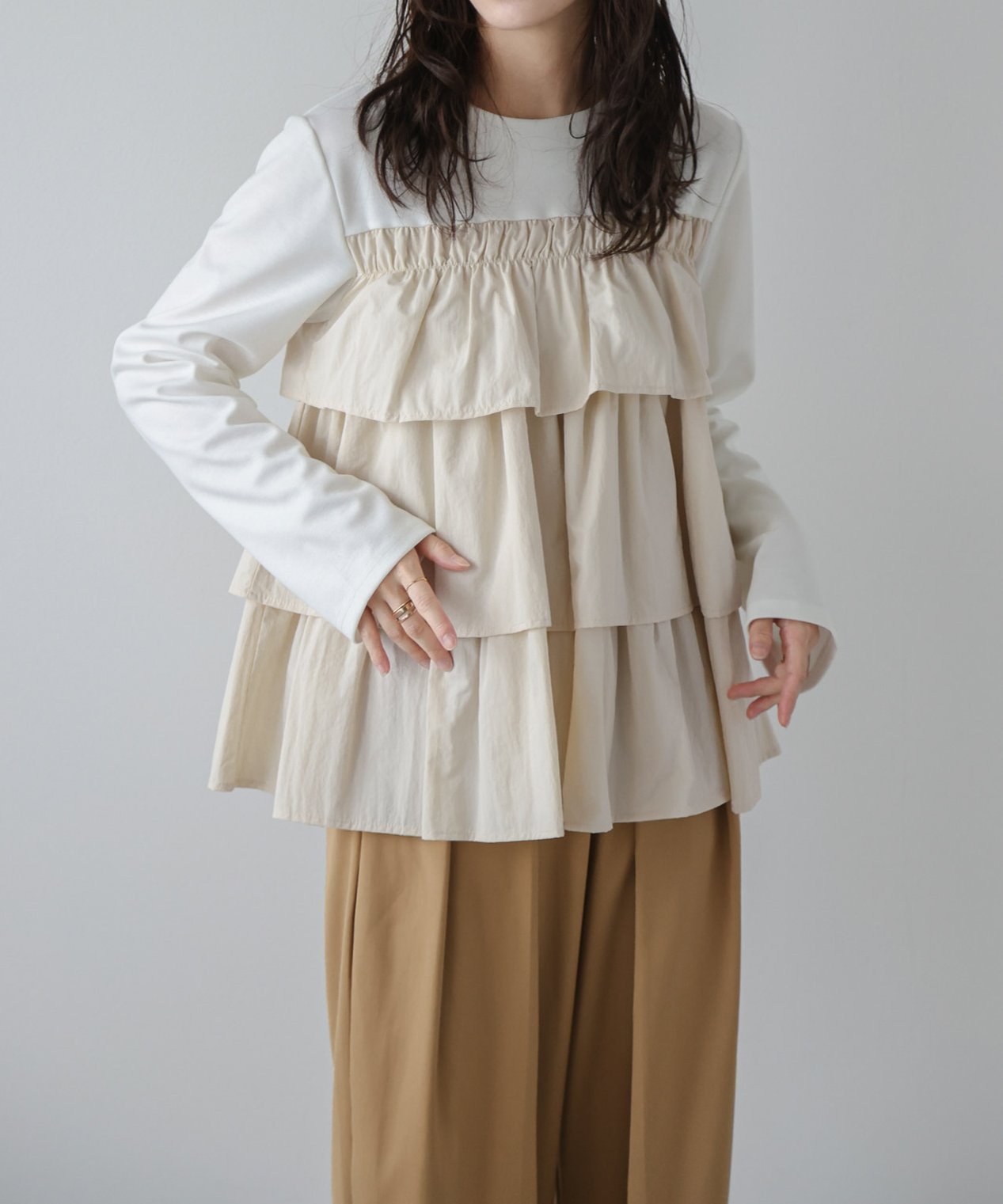 【その他のブランド/Other】のティアードフリルドッキングトップス 人気、トレンドファッション・服の通販 founy(ファニー) 　ファッション　Fashion　レディースファッション　WOMEN　トップス・カットソー　Tops/Tshirt　カットソー　Cut And Sew　ガーリー　Girly　ギャザー　Gather　ティアード　Tiered　ドッキング　Docking　パール　Pearl　フェミニン　Feminine　フリル　Frills　エレガント 上品　Elegant　 other-1|ID: prp329100004561786 ipo3291000000032255468