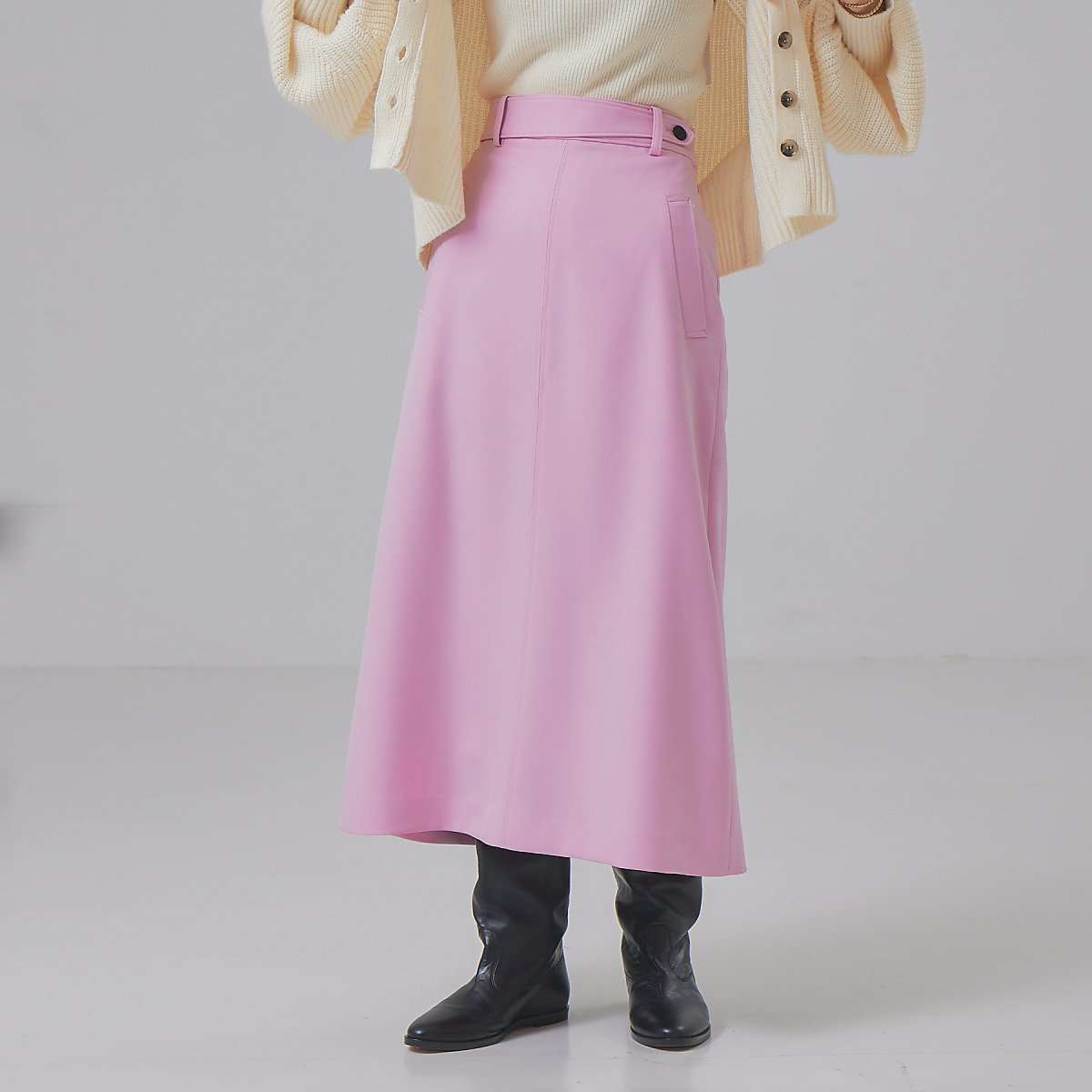 【ルージュヴィフラクレ/Rouge vif la cle】の【XSサイズ展開】 デザインベルトトラペーズスカート インテリア・キッズ・メンズ・レディースファッション・服の通販 founy(ファニー) 　ファッション　Fashion　レディースファッション　WOMEN　スカート　Skirt　ベルト　Belts　おすすめ　Recommend　クラシカル　Classical　エレガント 上品　Elegant　冬　Winter　ピンク|ID: prp329100004561835 ipo3291000000032255776