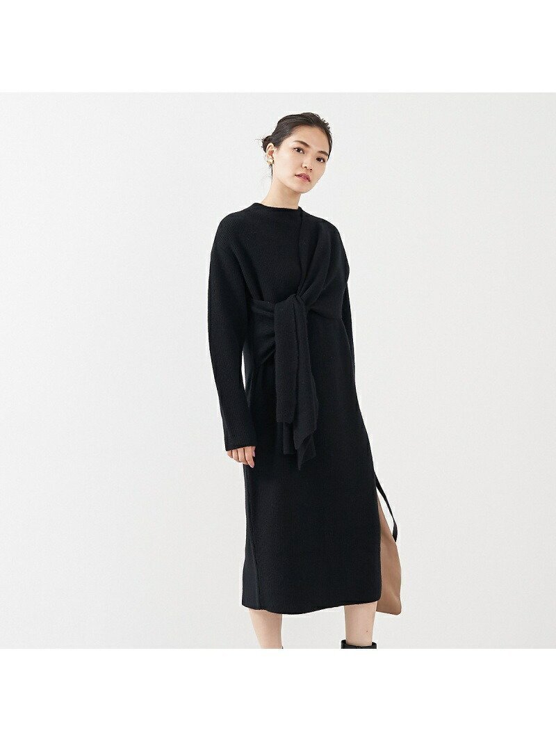 【カリテ/qualite】のブークレーリブニットワンピース インテリア・キッズ・メンズ・レディースファッション・服の通販 founy(ファニー) 　ファッション　Fashion　レディースファッション　Fashion for Women　ワンピース　Dresses　ニットワンピース　Knit Dresses　カーディガン　Cardigan, Knitwear　シューズ　Shoes, Footwear　トレンド　Trend, Trending Now　フロント　Front, Front Design　ボックス　Boxy, Box Shape　春　Spring　ブラック|ID: prp329100004562390 ipo3291000000033828883