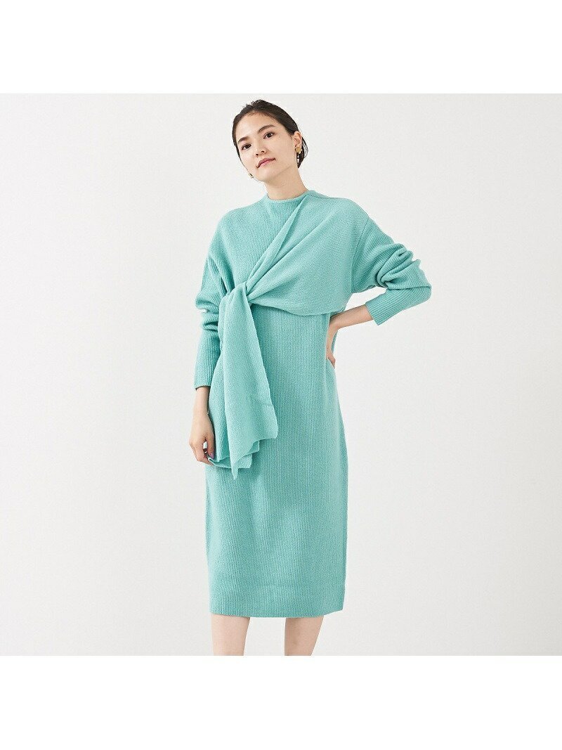 【カリテ/qualite】のブークレーリブニットワンピース インテリア・キッズ・メンズ・レディースファッション・服の通販 founy(ファニー) 　ファッション　Fashion　レディースファッション　Fashion for Women　ワンピース　Dresses　ニットワンピース　Knit Dresses　カーディガン　Cardigan, Knitwear　シューズ　Shoes, Footwear　トレンド　Trend, Trending Now　フロント　Front, Front Design　ボックス　Boxy, Box Shape　春　Spring　グリーン系その他3|ID: prp329100004562390 ipo3291000000033828884