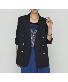 【コムサ/COMME CA】のリネンストレッチ ダブルブレストジャケット 人気、トレンドファッション・服の通販 founy(ファニー) ファッション Fashion レディースファッション WOMEN アウター Coat Outerwear ジャケット Jackets ギャザー Gather ジャケット Jacket ストレッチ Stretch ストレート Straight スリーブ Sleeve リネン Linen 夏 Summer |ID:prp329100004562517