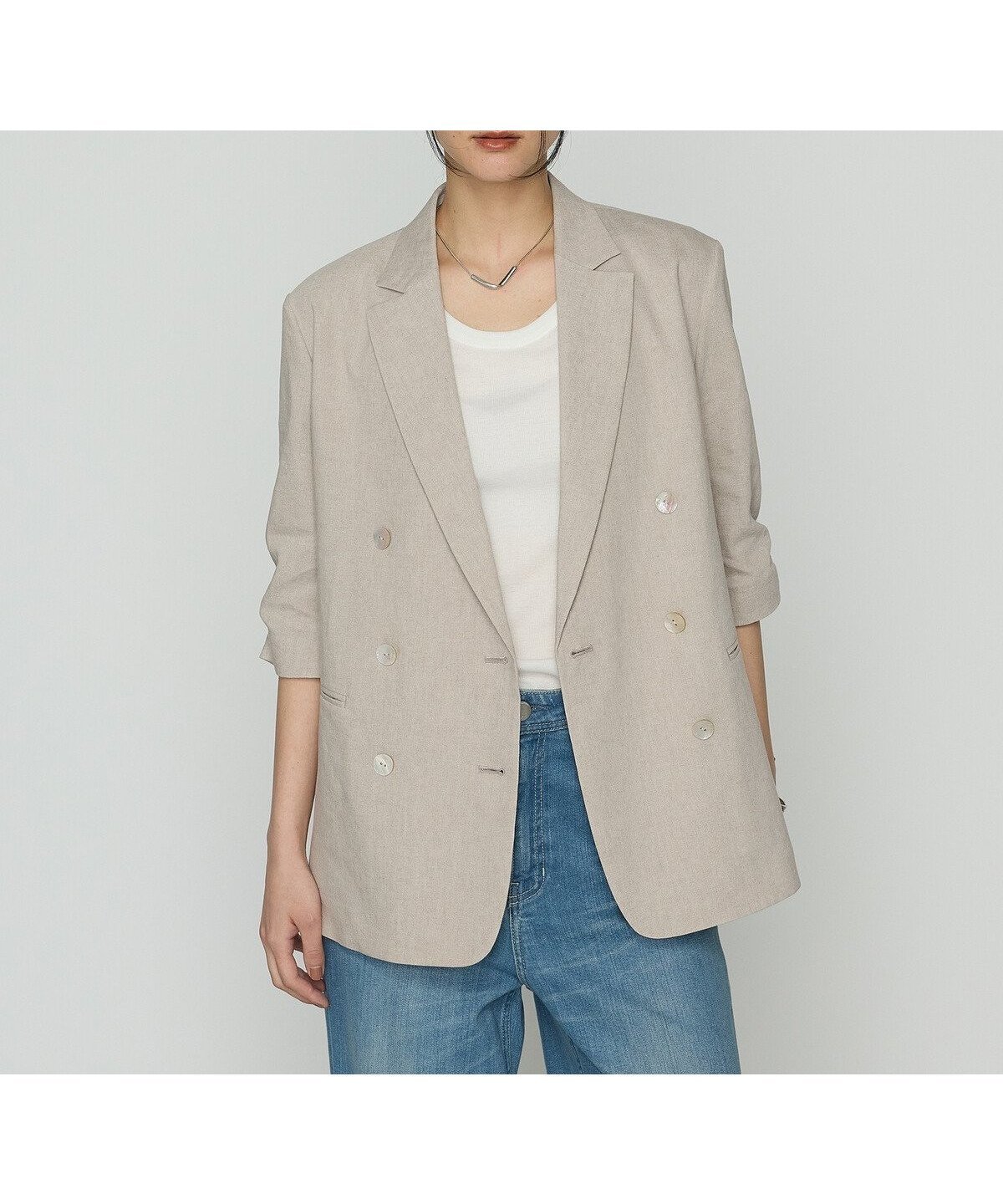 【コムサ/COMME CA】のリネンストレッチ ダブルブレストジャケット インテリア・キッズ・メンズ・レディースファッション・服の通販 founy(ファニー) 　ファッション　Fashion　レディースファッション　WOMEN　アウター　Coat Outerwear　ジャケット　Jackets　ギャザー　Gather　ジャケット　Jacket　ストレッチ　Stretch　ストレート　Straight　スリーブ　Sleeve　リネン　Linen　夏　Summer　15:亜麻|ID: prp329100004562517 ipo3291000000032260868