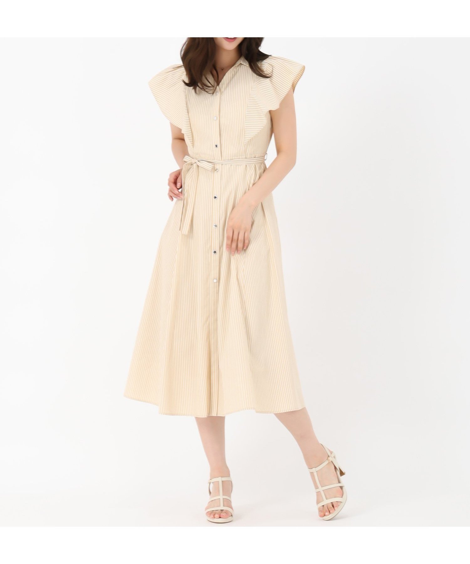 【ミッシュマッシュ/MISCH MASCH】の2025春夏新作 ラメストライプシャツワンピース インテリア・キッズ・メンズ・レディースファッション・服の通販 founy(ファニー) 　ファッション　Fashion　レディースファッション　WOMEN　ワンピース　Dress　シャツワンピース　Shirt Dresses　2025年　2025　2025春夏・S/S　Ss,Spring/Summer,2025　ストライプ　Stripe　フリル　Frills　リボン　Ribbon　夏　Summer　春　Spring　S/S・春夏　Ss・Spring/Summer　ベージュ|ID: prp329100004562537 ipo3291000000032260975
