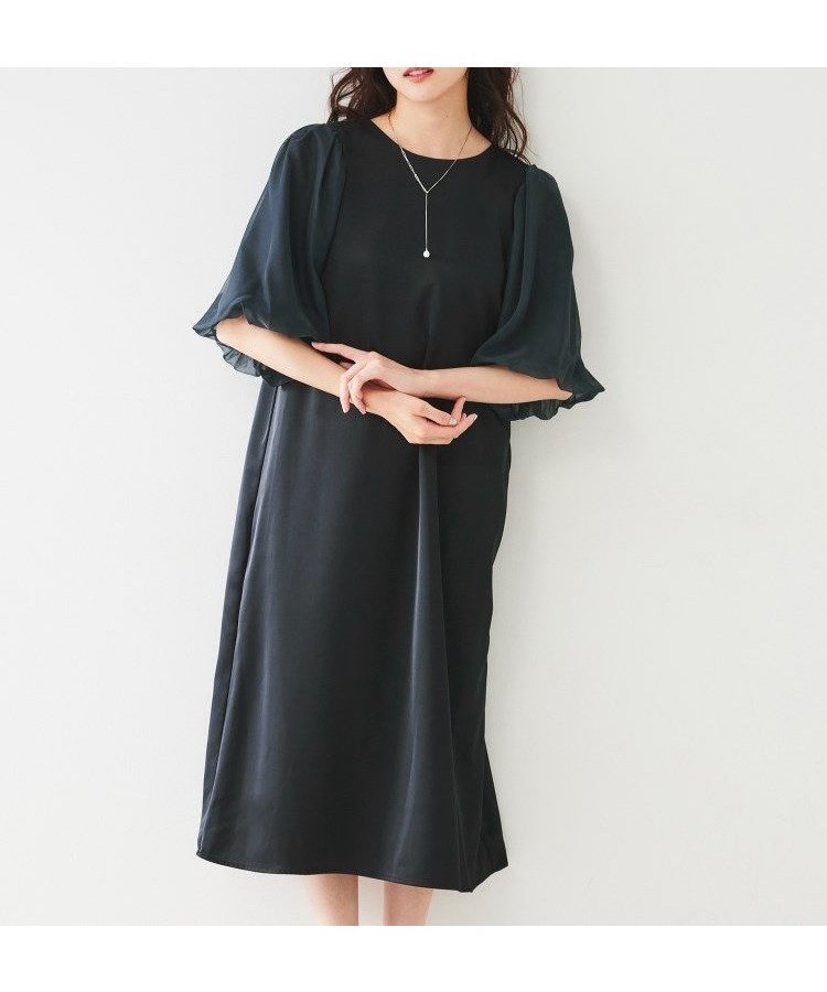 【アンタイトル/UNTITLED】のバルーン袖サテンワンピース インテリア・キッズ・メンズ・レディースファッション・服の通販 founy(ファニー) 　ファッション　Fashion　レディースファッション　WOMEN　ワンピース　Dress　サテン　Satin　バルーン　Balloon　フェミニン　Feminine　ポケット　Pocket　エレガント 上品　Elegant　ネイビー|ID: prp329100004562556 ipo3291000000032261092