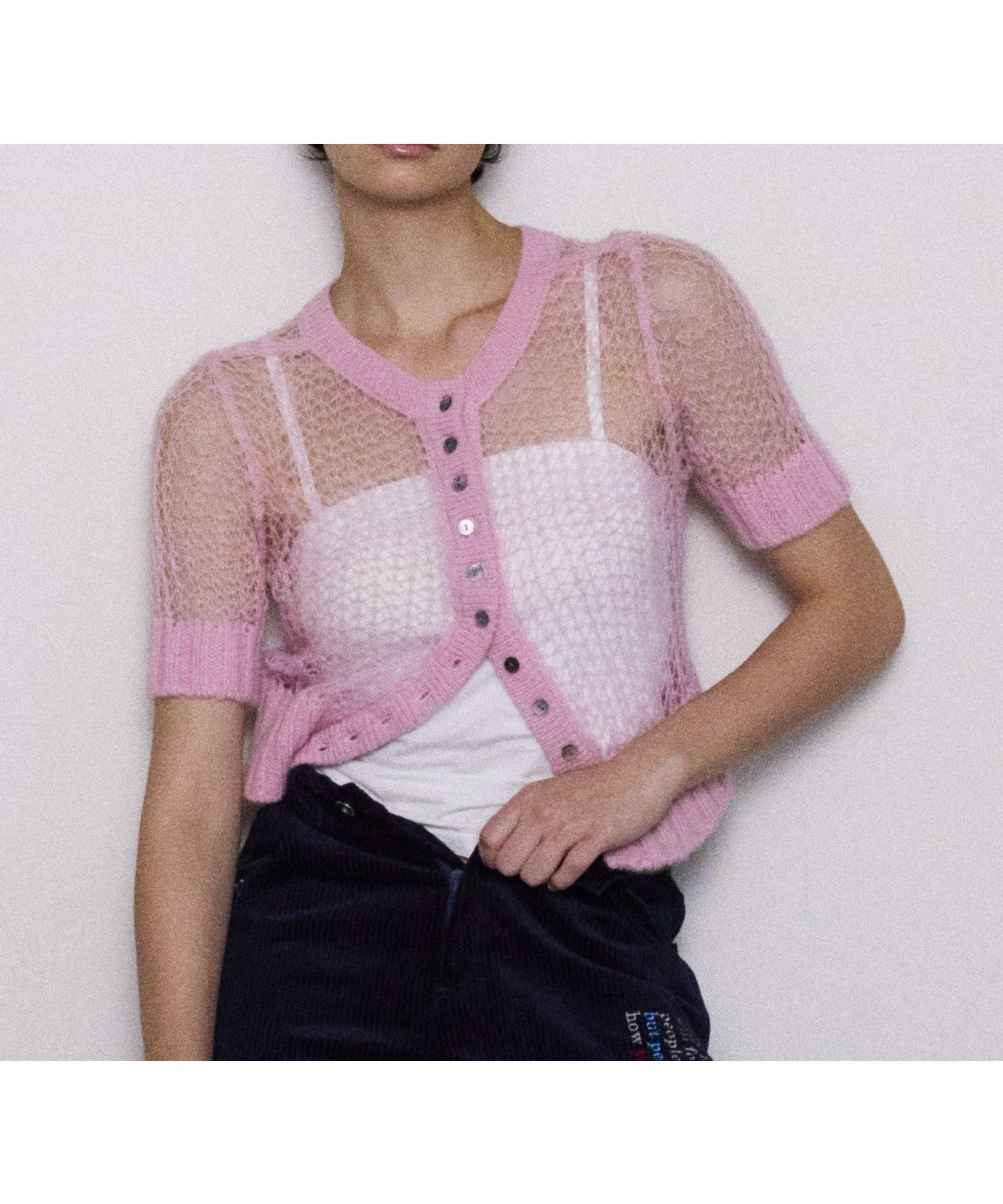 【メゾンスペシャル/MAISON SPECIAL】の2way Sheer Mohair Half Sleeve Knitwear インテリア・キッズ・メンズ・レディースファッション・服の通販 founy(ファニー) 　ファッション　Fashion　レディースファッション　WOMEN　トップス・カットソー　Tops/Tshirt　ニット　Knit Tops　インナー　Inner　カーディガン　Cardigan　グラフィック　Graphic　シアー　Sheer　シンプル　Simple　タンク　Tank　プリント　Print　メッシュ　Mesh　モヘア　Mohair　PNK|ID: prp329100004562607 ipo3291000000032261483