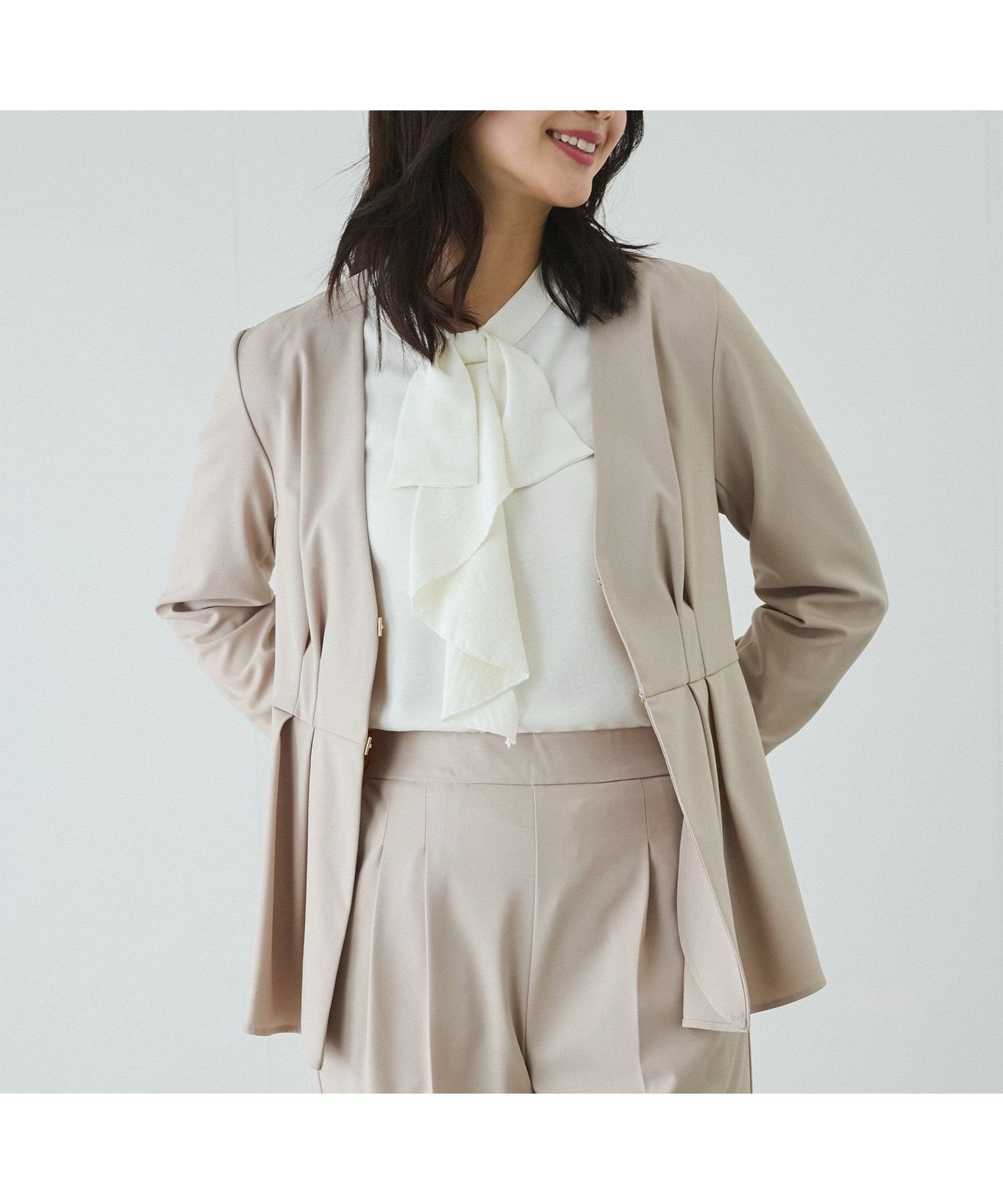 【ジャイロ/JAYRO】のストレッチツイルノーカラージャケット インテリア・キッズ・メンズ・レディースファッション・服の通販 founy(ファニー) 　ファッション　Fashion　レディースファッション　WOMEN　アウター　Coat Outerwear　ジャケット　Jackets　ノーカラージャケット　No Collar Leather Jackets　おすすめ　Recommend　ウォッシャブル　Washable　ジャケット　Jacket　ストレッチ　Stretch　セットアップ　Set Up　ツイル　Twill　フロント　Front　ポケット　Pocket　夏　Summer　春　Spring　S/S・春夏　Ss・Spring/Summer　ビジネス 仕事 通勤　Business　ベージュ(27)|ID: prp329100004562675 ipo3291000000032262171