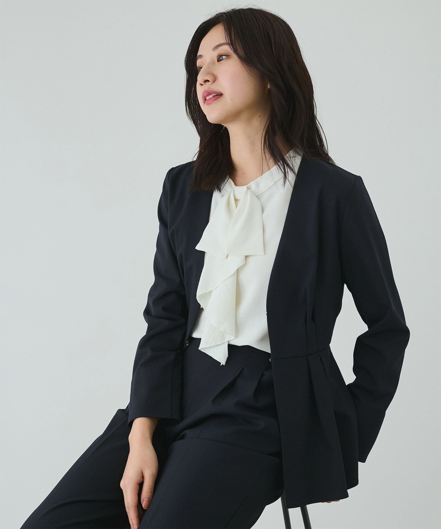 【ジャイロ/JAYRO】のストレッチツイルノーカラージャケット インテリア・キッズ・メンズ・レディースファッション・服の通販 founy(ファニー) 　ファッション　Fashion　レディースファッション　WOMEN　アウター　Coat Outerwear　ジャケット　Jackets　ノーカラージャケット　No Collar Leather Jackets　おすすめ　Recommend　ウォッシャブル　Washable　ジャケット　Jacket　ストレッチ　Stretch　セットアップ　Set Up　ツイル　Twill　フロント　Front　ポケット　Pocket　夏　Summer　春　Spring　S/S・春夏　Ss・Spring/Summer　ビジネス 仕事 通勤　Business　ネイビー(40)|ID: prp329100004562675 ipo3291000000032262174