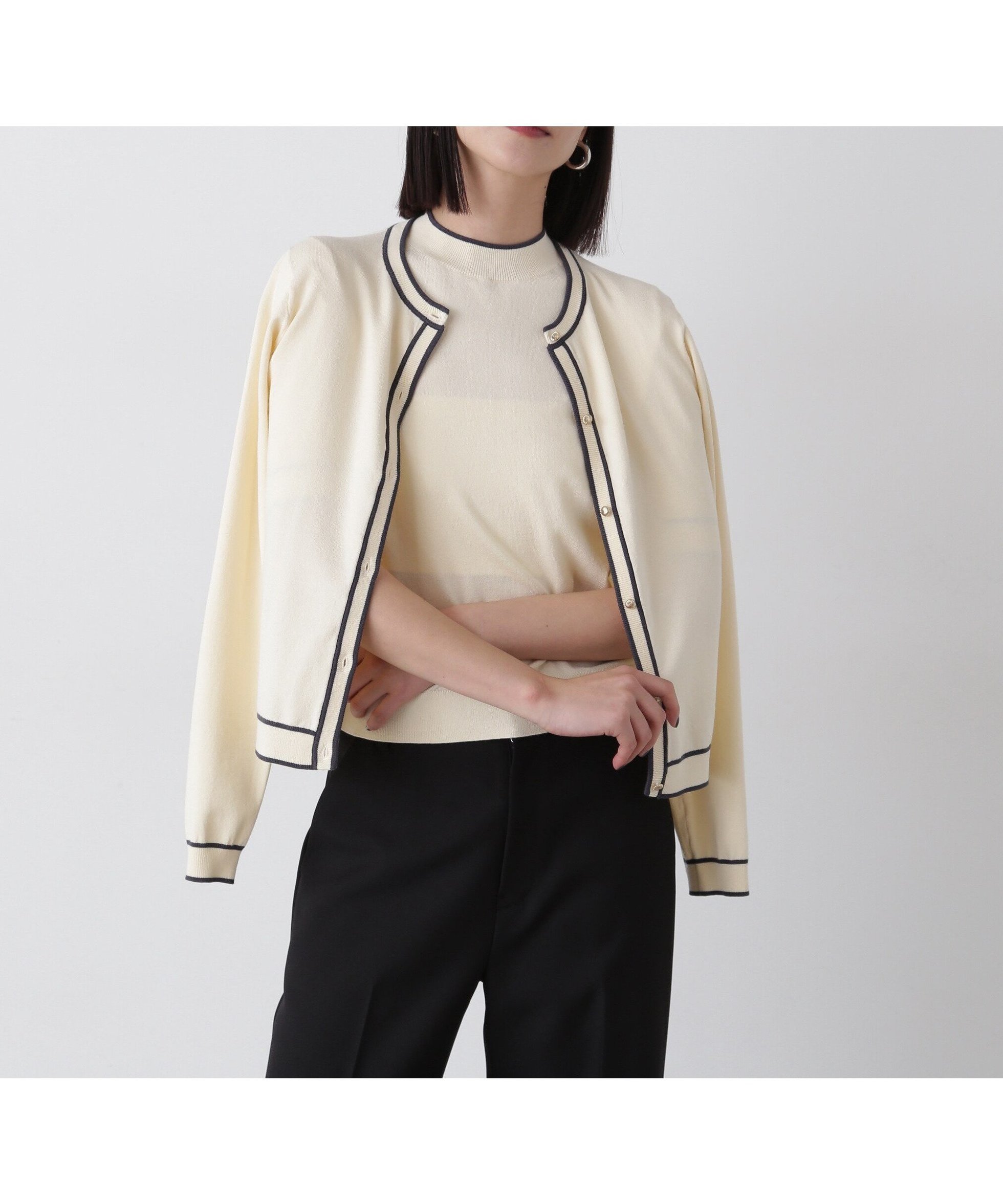 【エヌ ナチュラルビューティーベーシック/N.Natural Beauty basic】のバイカラーカーディガンセット インテリア・キッズ・メンズ・レディースファッション・服の通販 founy(ファニー) 　ファッション　Fashion　レディースファッション　WOMEN　トップス・カットソー　Tops/Tshirt　カーディガン　Cardigans　アンサンブル　Ensemble　カーディガン　Cardigan　デニム　Denim　フェミニン　Feminine　マニッシュ　Mannish　半袖　Short Sleeve　クリーム×チャコール1|ID: prp329100004562701 ipo3291000000032262417
