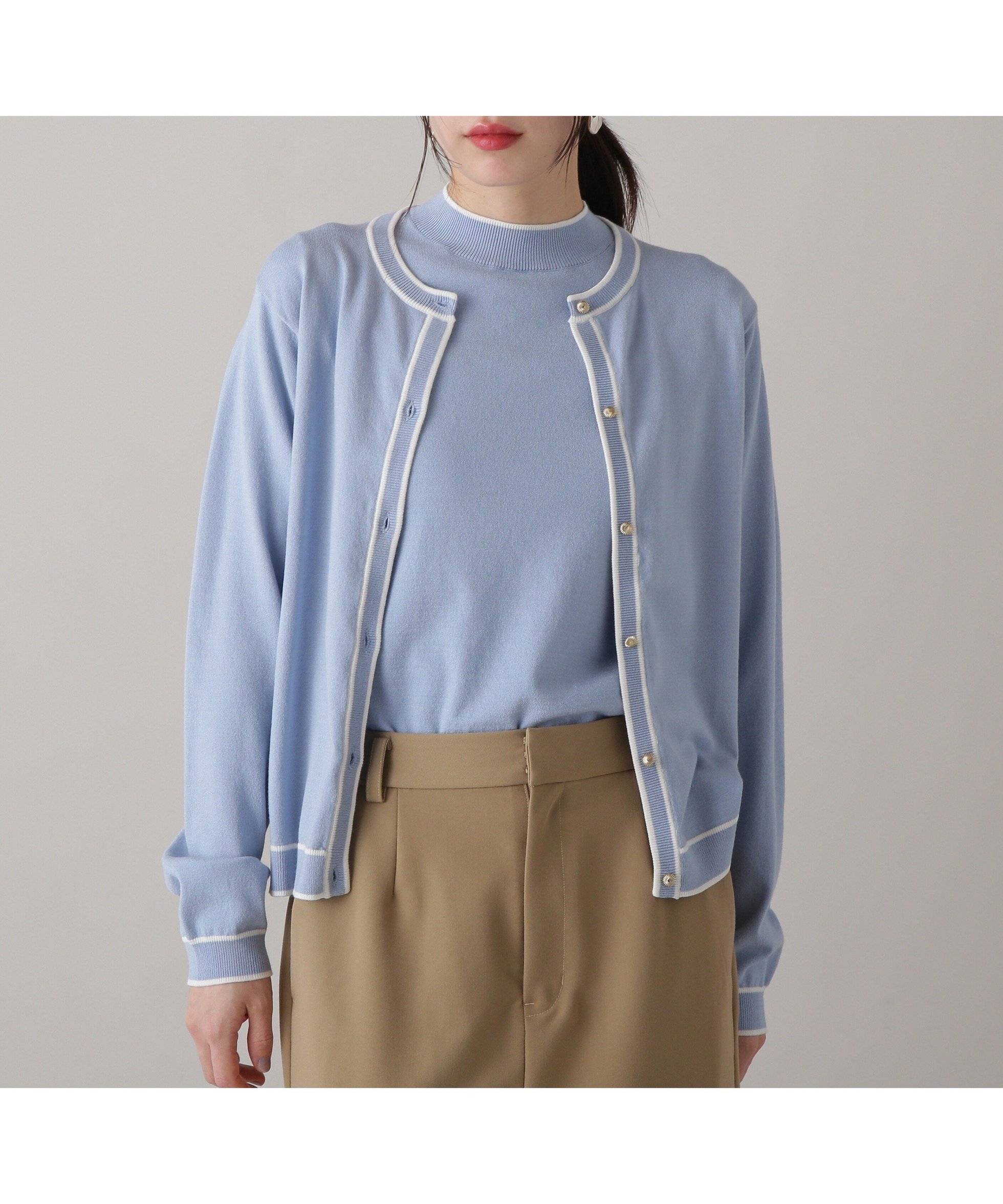 【エヌ ナチュラルビューティーベーシック/N.Natural Beauty basic】のバイカラーカーディガンセット インテリア・キッズ・メンズ・レディースファッション・服の通販 founy(ファニー) 　ファッション　Fashion　レディースファッション　WOMEN　トップス・カットソー　Tops/Tshirt　カーディガン　Cardigans　アンサンブル　Ensemble　カーディガン　Cardigan　デニム　Denim　フェミニン　Feminine　マニッシュ　Mannish　半袖　Short Sleeve　ブルー×オフ|ID: prp329100004562701 ipo3291000000032262420