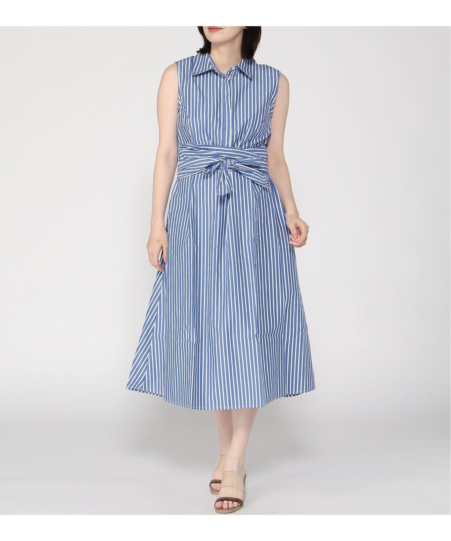 【バナナリパブリック ファクトリーストア/BANANA REPUBLIC FACTORY STORE】のBANANA REPUBLIC FACTORY STORE SL POPLIN CROSS WAIST MIDI インテリア・キッズ・メンズ・レディースファッション・服の通販 founy(ファニー) 　ファッション　Fashion　レディースファッション　WOMEN　カーディガン　Cardigan　ジャケット　Jacket　ノースリーブ　No Sleeve　ベーシック　Basic　リボン　Ribbon　エレガント 上品　Elegant　BLUE WITH WHITE STRIPE|ID: prp329100004562728 ipo3291000000032262609