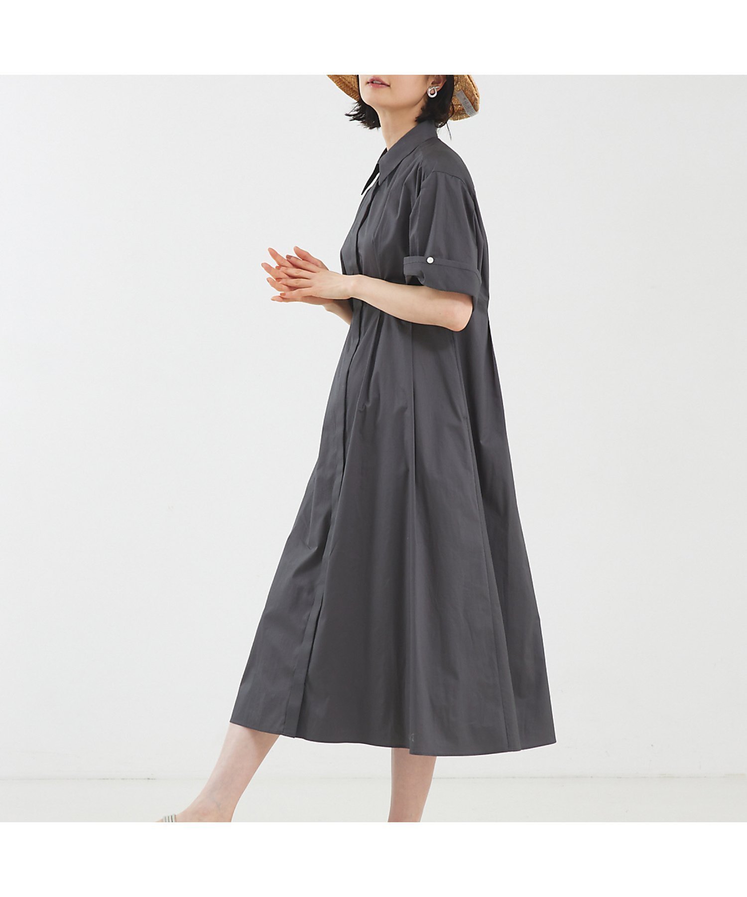 【カリテ/qualite】のツイストタックワンピース インテリア・キッズ・メンズ・レディースファッション・服の通販 founy(ファニー) 　ファッション　Fashion　レディースファッション　WOMEN　ワンピース　Dress　おすすめ　Recommend　サマー　Summer　ツイスト　Twist　ポケット　Pocket　チャコールグレー|ID: prp329100004562766 ipo3291000000032262992