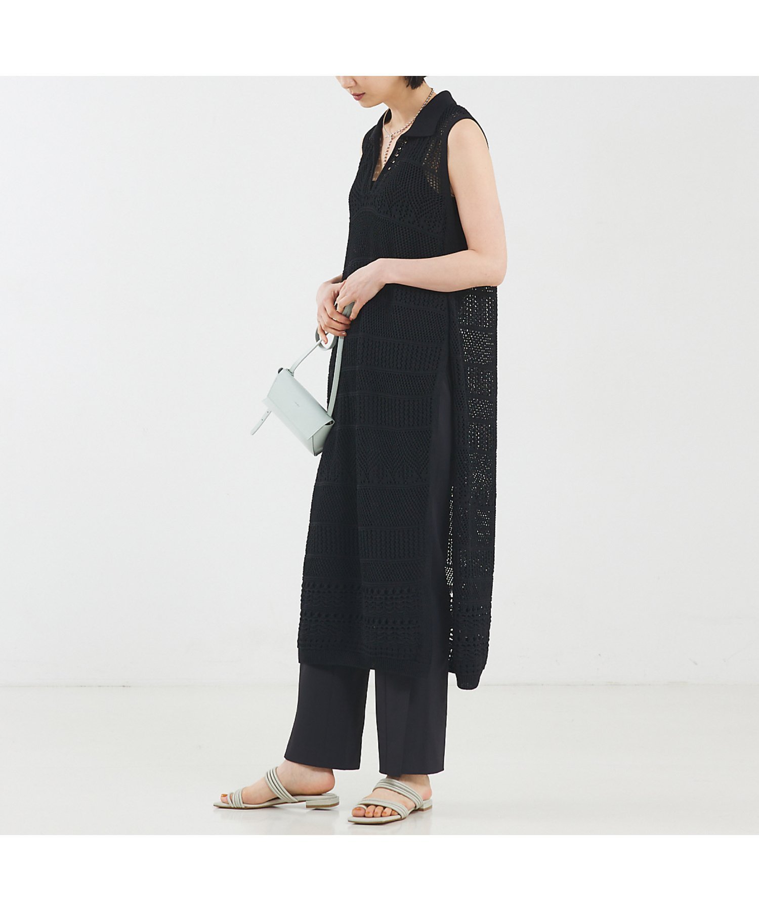 【カリテ/qualite】のかぎ針風ニットワンピース インテリア・キッズ・メンズ・レディースファッション・服の通販 founy(ファニー) 　ファッション　Fashion　レディースファッション　Fashion for Women　ワンピース　Dresses　ニットワンピース　Knit Dresses　おすすめ　Recommended / Our Picks　かぎ針　Crochet　スリット　Slit, Slit Detail　メッシュ　Mesh, Net Fabric　リゾート　Resort, Vacation Style　夏　Summer　ブラック|ID: prp329100004562768 ipo3291000000033427081