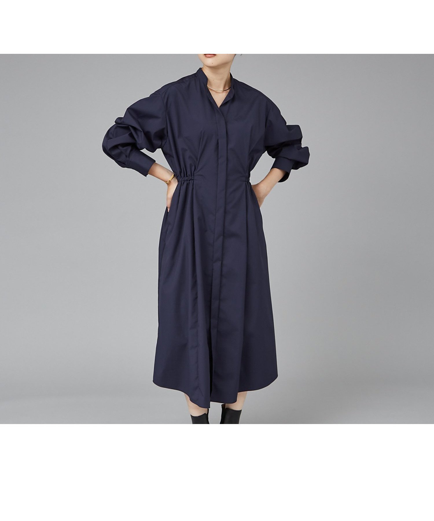 【カリテ/qualite】のウエストギャザーシャツワンピース インテリア・キッズ・メンズ・レディースファッション・服の通販 founy(ファニー) 　ファッション　Fashion　レディースファッション　Fashion for Women　ワンピース　Dresses　シャツワンピース / 1枚で着映えコーデ　Shirt Dresses　ギャザー　Gathered, Ruffled　ショート　Short, Short Length　ジャケット　Jacket, Outerwear　スニーカー　Sneakers, Trainers　ペチコート　Petticoat, Underskirt　エレガント 上品　Elegant　ネイビー|ID: prp329100004562778 ipo3291000000033828677