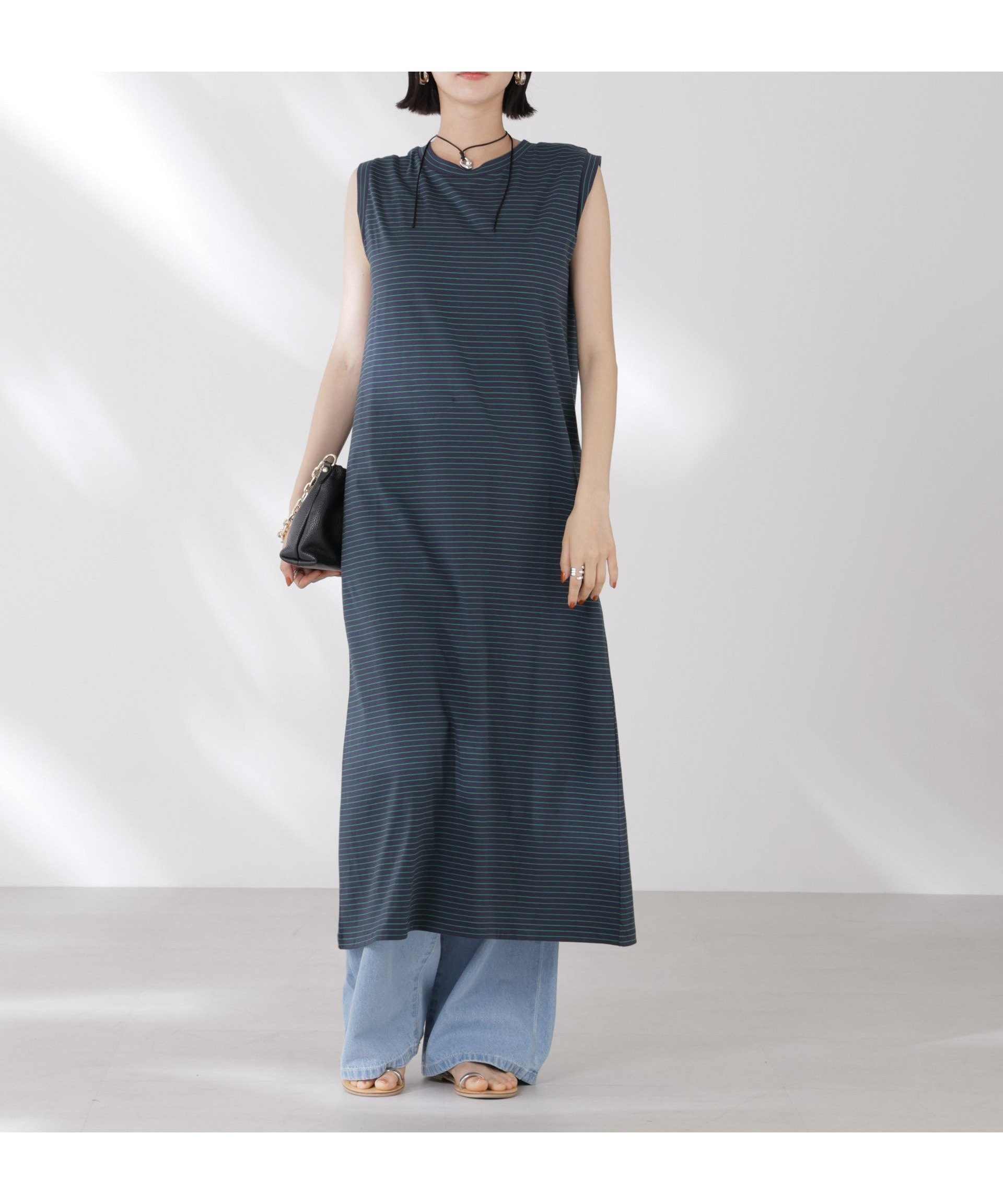 【ナノ ユニバース/nano universe】のボーダーノースリーブワンピース インテリア・キッズ・メンズ・レディースファッション・服の通販 founy(ファニー) 　ファッション　Fashion　レディースファッション　WOMEN　ワンピース　Dress　カットソー　Cut And Sew　シンプル　Simple　ジャケット　Jacket　ボーダー　Border　おすすめ　Recommend　夏　Summer　2025年　2025　グリーン|ID: prp329100004562808 ipo3291000000032263387