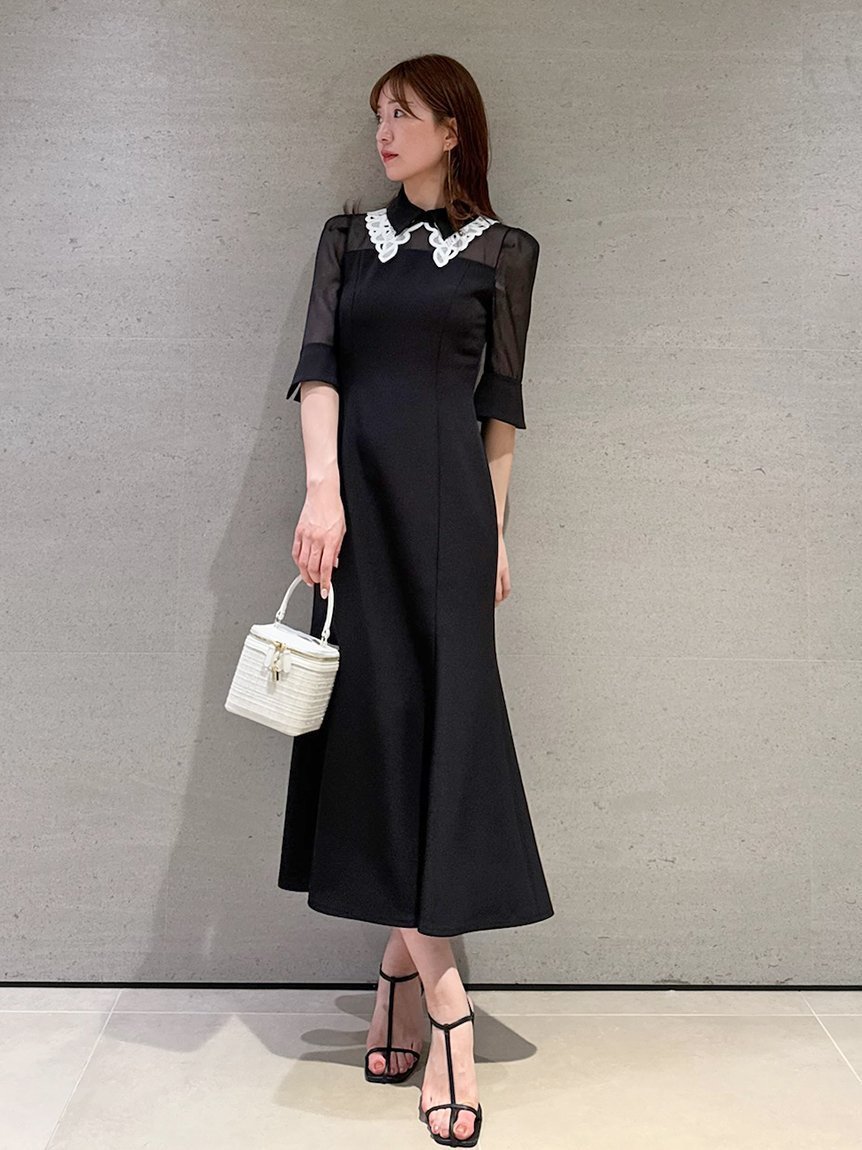 【スナイデル/SNIDEL】のダブルカラーマーメイドドレス インテリア・キッズ・メンズ・レディースファッション・服の通販 founy(ファニー) 　ファッション　Fashion　レディースファッション　WOMEN　ワンピース　Dress　ドレス　Party Dresses　ウェーブ　Wave　エレガント 上品　Elegant　クラシカル　Classical　今季　This Season　シアー　Sheer　ストレート　Straight　ダブル　Double　トレンド　Trend　ドッキング　Docking　ドレス　Dress　フィット　Fit　フェミニン　Feminine　フォーマル　Formal　フレア　Flare　リボン　Ribbon　レース　Race　おすすめ　Recommend　BLK[009]|ID: prp329100004562830 ipo3291000000032263620