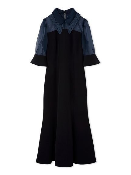 【スナイデル/SNIDEL】のダブルカラーマーメイドドレス インテリア・キッズ・メンズ・レディースファッション・服の通販 founy(ファニー) 　ファッション　Fashion　レディースファッション　WOMEN　ワンピース　Dress　ドレス　Party Dresses　ウェーブ　Wave　エレガント 上品　Elegant　クラシカル　Classical　今季　This Season　シアー　Sheer　ストレート　Straight　ダブル　Double　トレンド　Trend　ドッキング　Docking　ドレス　Dress　フィット　Fit　フェミニン　Feminine　フォーマル　Formal　フレア　Flare　リボン　Ribbon　レース　Race　おすすめ　Recommend　NVY[089]|ID: prp329100004562830 ipo3291000000032263623