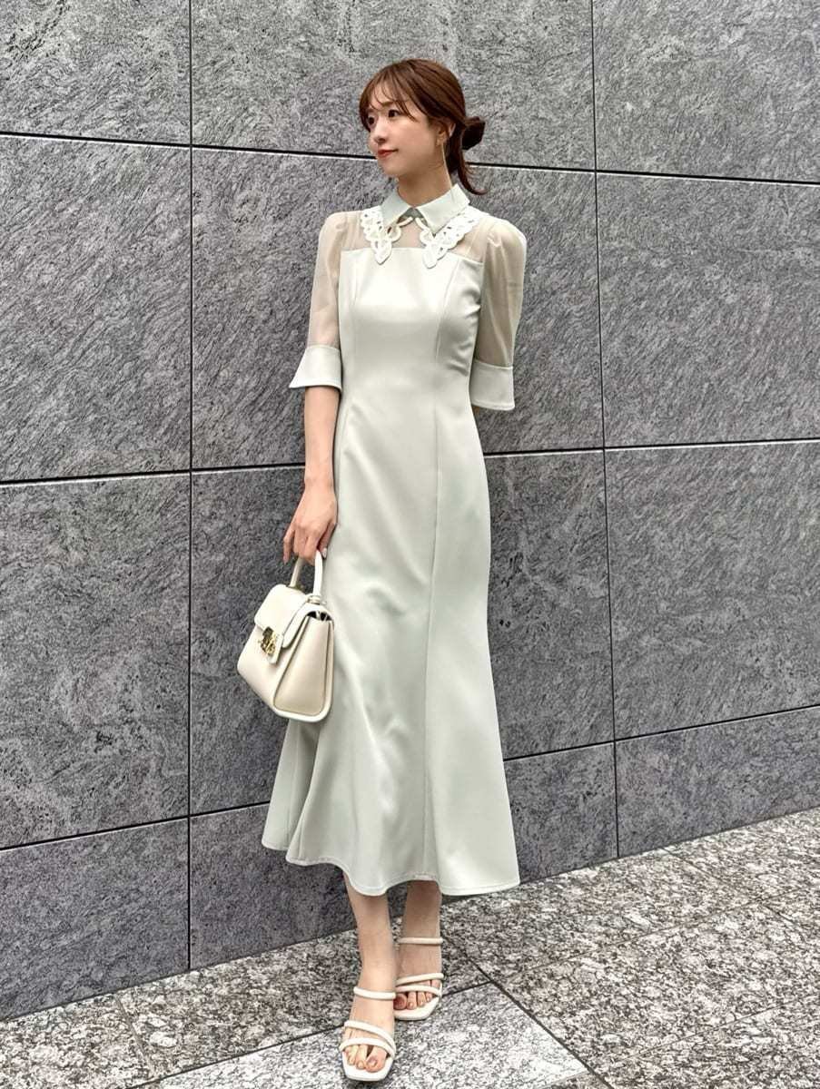 【スナイデル/SNIDEL】のダブルカラーマーメイドドレス インテリア・キッズ・メンズ・レディースファッション・服の通販 founy(ファニー) 　ファッション　Fashion　レディースファッション　Fashion for Women　ワンピース　Dresses　フォーマル・パーティードレス・結婚式用ドレス　Elegant & Casual Dresses　ウェーブ　Wavy Pattern　エレガント 上品　Elegant　クラシカル　Classical, Vintage-Inspired　今季　This Season, Current Season　シアー　Sheer, See-Through　ストレート　Straight, Straight Cut　ダブル　Double, Double-Breasted　トレンド　Trend, Trending Now　ドッキング　Docking, Mixed Material　ドレス　Dress, One-Piece　フィット　Fit, Slim Fit　フェミニン　Feminine, Girly　フォーマル　Formal, Dressy　フレア　Flare, Flared　リボン　Ribbon, Bow　レース　Lace, Lace Fabric　おすすめ　Recommended / Our Picks　MNT[021]|ID: prp329100004562830 ipo3291000000033039831