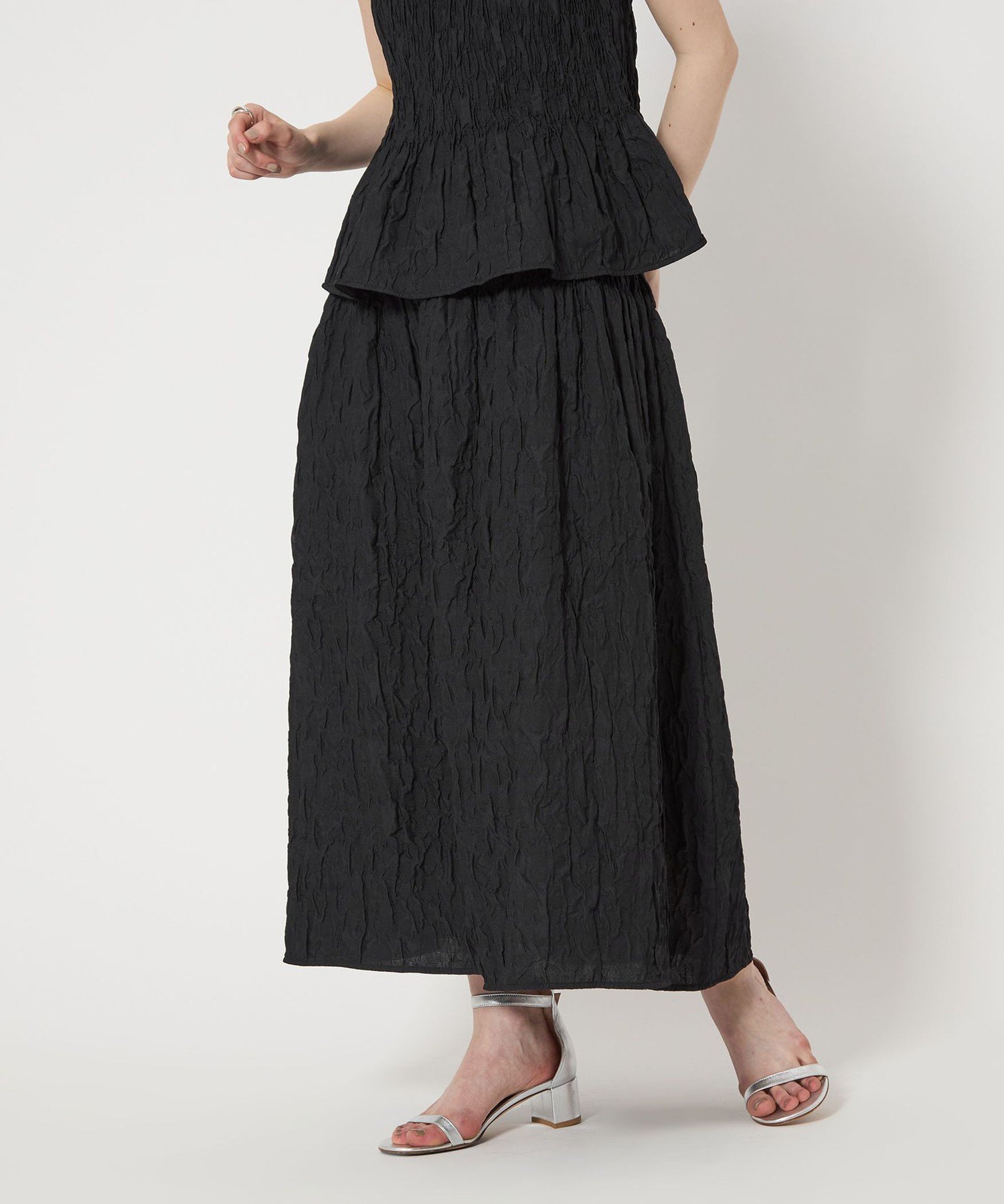 【ユナイテッドアローズ/UNITED ARROWS】のシャーリングジャガード フレアスカート インテリア・キッズ・メンズ・レディースファッション・服の通販 founy(ファニー) 　ファッション　Fashion　レディースファッション　Fashion for Women　スカート　Skirts　Aライン・フレアスカート　A-Line & Flared Skirts　おすすめ　Recommended / Our Picks　カットソー　Cut and Sewn Top　ガーリー　Girly, Feminine Style　シャーリング　Shirring, Ruched　セットアップ　Set-Up, Coordinated Outfit　フィット　Fit, Slim Fit　フレア　Flare, Flared　ポケット　Pocket, Pocket Detail　BLACK|ID: prp329100004562840 ipo3291000000032748246