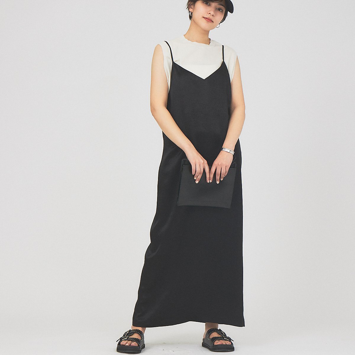 【ルージュヴィフラクレ/Rouge vif la cle】のアセテートキャミワンピース インテリア・キッズ・メンズ・レディースファッション・服の通販 founy(ファニー) 　ファッション　Fashion　レディースファッション　WOMEN　ワンピース　Dress　キャミワンピース　No Sleeve Dresses　おすすめ　Recommend　キャミソール　Camisole　マキシ　Maxi　メッシュ　Mesh　ラップ　Wrap　ブラック|ID: prp329100004562854 ipo3291000000032263822