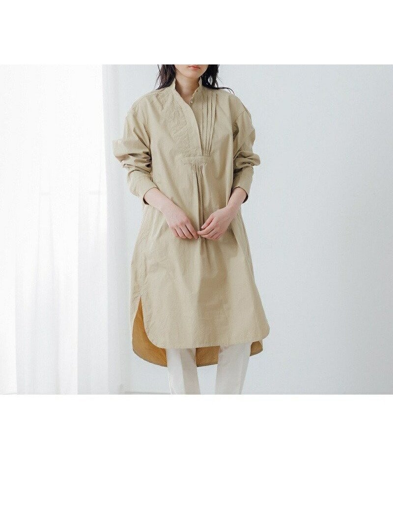 【コレックス/collex】のタックフレアオックスワンピース インテリア・キッズ・メンズ・レディースファッション・服の通販 founy(ファニー) 　ファッション　Fashion　レディースファッション　WOMEN　ワンピース　Dress　おすすめ　Recommend　オックス　Ox　ギャザー　Gather　クラシカル　Classical　スタンド　Stand　スリット　Slit　デニム　Denim　夏　Summer　日本製　Made In Japan　春　Spring　ベージュ|ID: prp329100004562886 ipo3291000000032264093