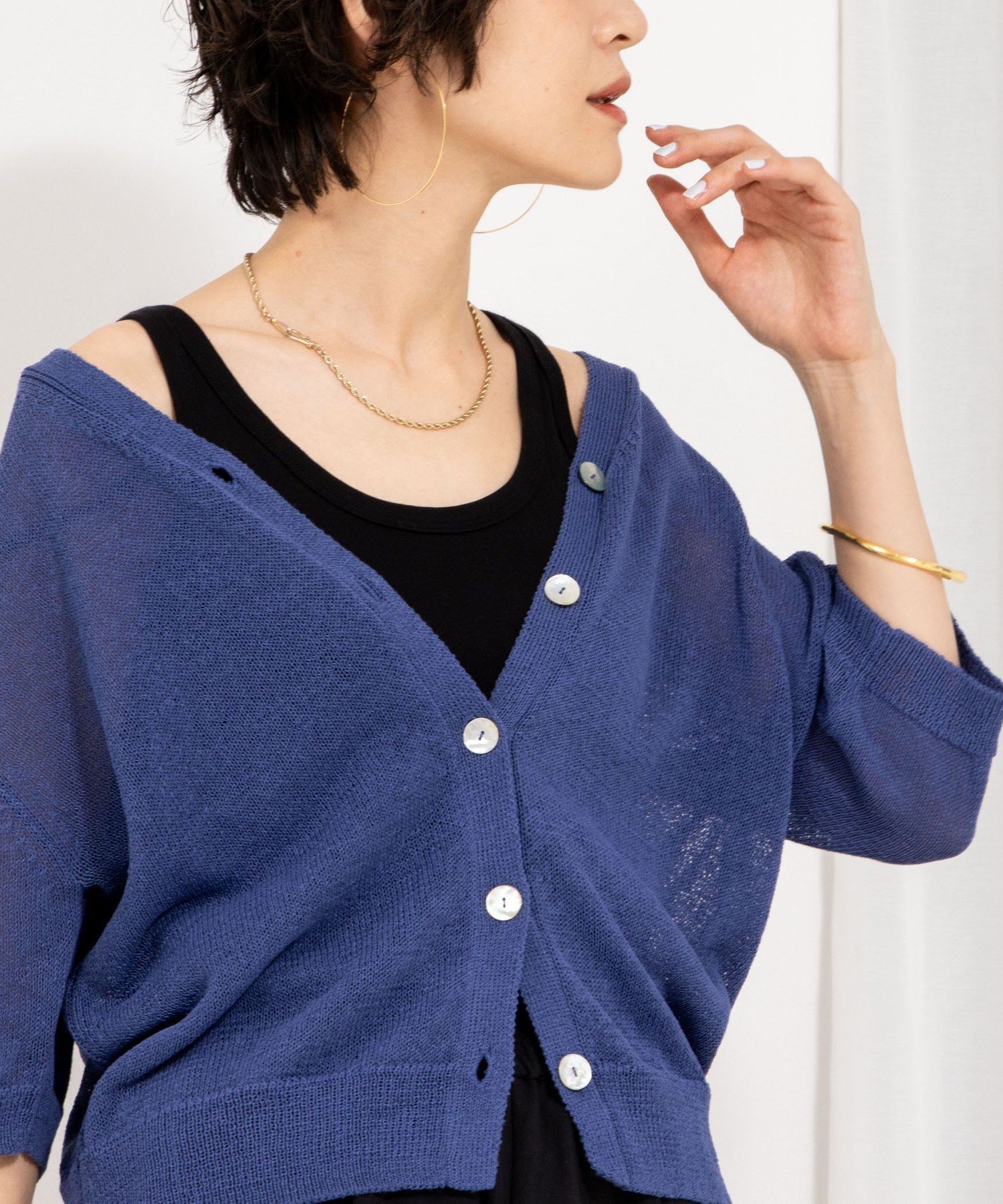 【ノーリーズ/NOLLEY'S】の《アンサンブル対応》《手洗い可能》ペーパーヤーン5分袖カーディガン インテリア・キッズ・メンズ・レディースファッション・服の通販 founy(ファニー) 　ファッション　Fashion　レディースファッション　Ladies' Fashion Online　トップス・カットソー　Tops/Tshirt　カーディガン　Cardigans　アンサンブル　Knit Ensemble　アンサンブル　Ensemble　インナー　Inner　カーディガン　Cardigan　吸水　Water Absorption　タンク　Tank　ベスト　Vest　ボトム　Bottom　ミドル　Middle　ロング　Long　ワイド　Wide　おすすめ　Recommend　2025年　2025　2025春夏・S/S　Ss,Spring/Summer,2025　インディゴブルー|ID: prp329100004562951 ipo3291000000032551920