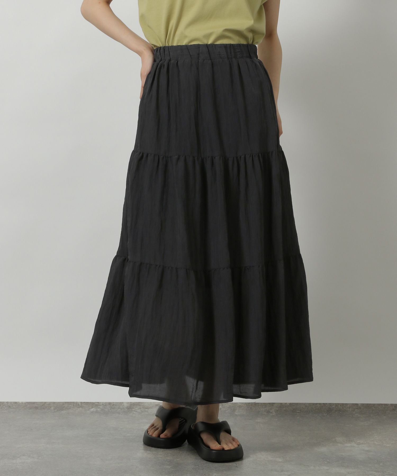 【ラコレ/LAKOLE】のサテンワッシャーティアードスカート インテリア・キッズ・メンズ・レディースファッション・服の通販 founy(ファニー) 　ファッション　Fashion　レディースファッション　Fashion for Women　スカート　Skirts　ティアードスカート　Tiered Skirts　おすすめ　Recommended / Our Picks　ティアードスカート　Tiered Skirt, Flounced Skirt　ノースリーブ　Sleeveless, No-Sleeve　ワッシャー　Washer, Crinkled Finish　ヴィンテージ　Vintage Style　ブラック|ID: prp329100004562966 ipo3291000000032712745