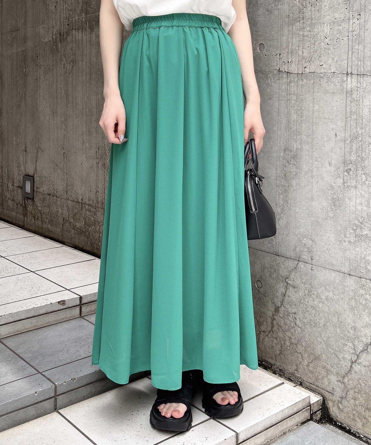 【イング/INGNI】のINGNI/シアーギャザーフレアSK インテリア・キッズ・メンズ・レディースファッション・服の通販 founy(ファニー) 　ファッション　Fashion　レディースファッション　WOMEN　スカート　Skirt　ギャザー　Gather　シアー　Sheer　ショート　Short　スマホ　Smartphone　トレンド　Trend　バランス　Balance　フィット　Fit　ロング　Long　グリーン|ID: prp329100004562982 ipo3291000000032264907