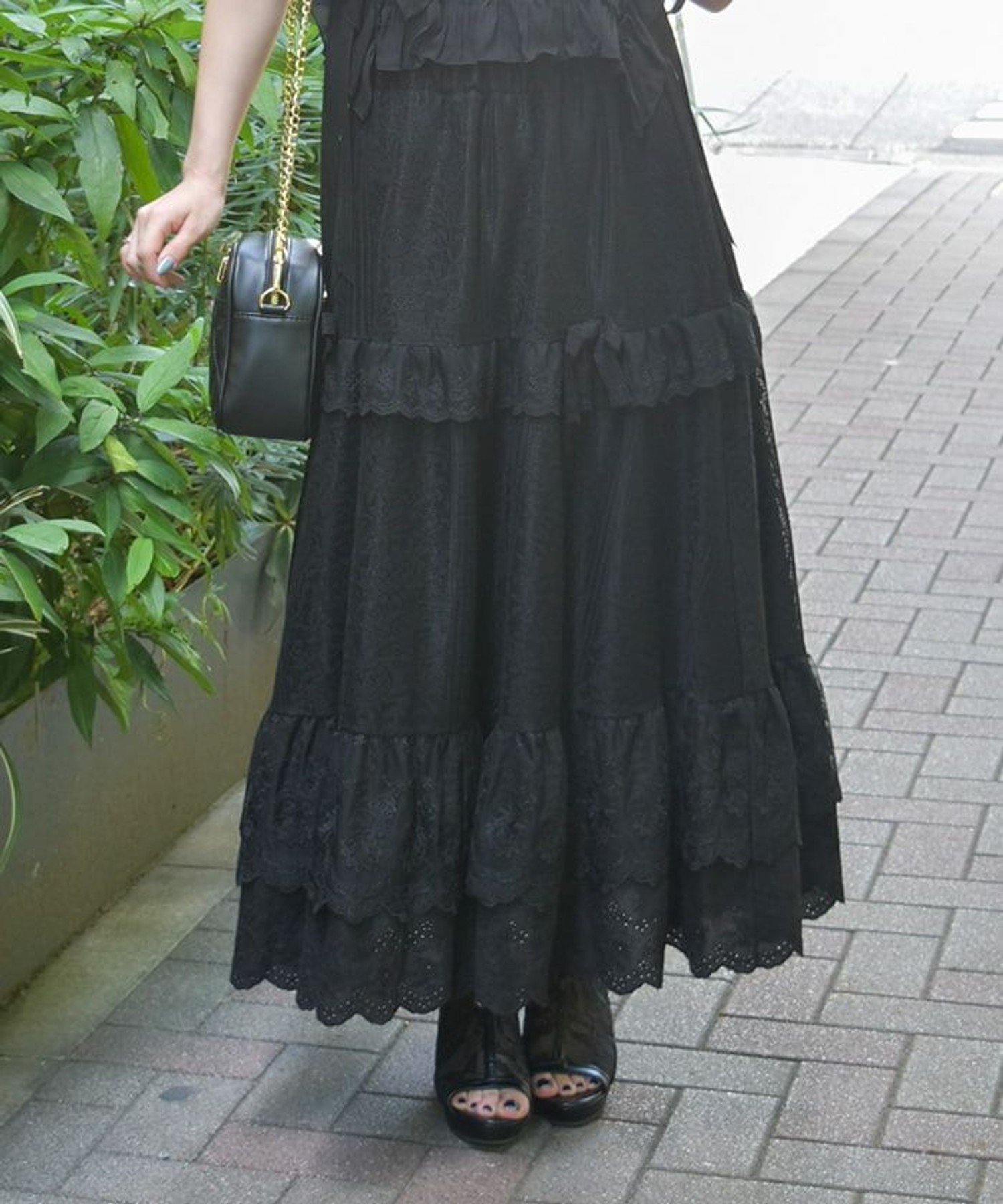 【アクシーズファム/axes femme】のティアードコットンレーススカート インテリア・キッズ・メンズ・レディースファッション・服の通販 founy(ファニー) 　ファッション　Fashion　レディースファッション　WOMEN　スカート　Skirt　おすすめ　Recommend　シンプル　Simple　ストライプ　Stripe　フェミニン　Feminine　フリル　Frills　モチーフ　Motif　リボン　Ribbon　レース　Race　ローズ　Rose　黒|ID: prp329100004562994 ipo3291000000032265021