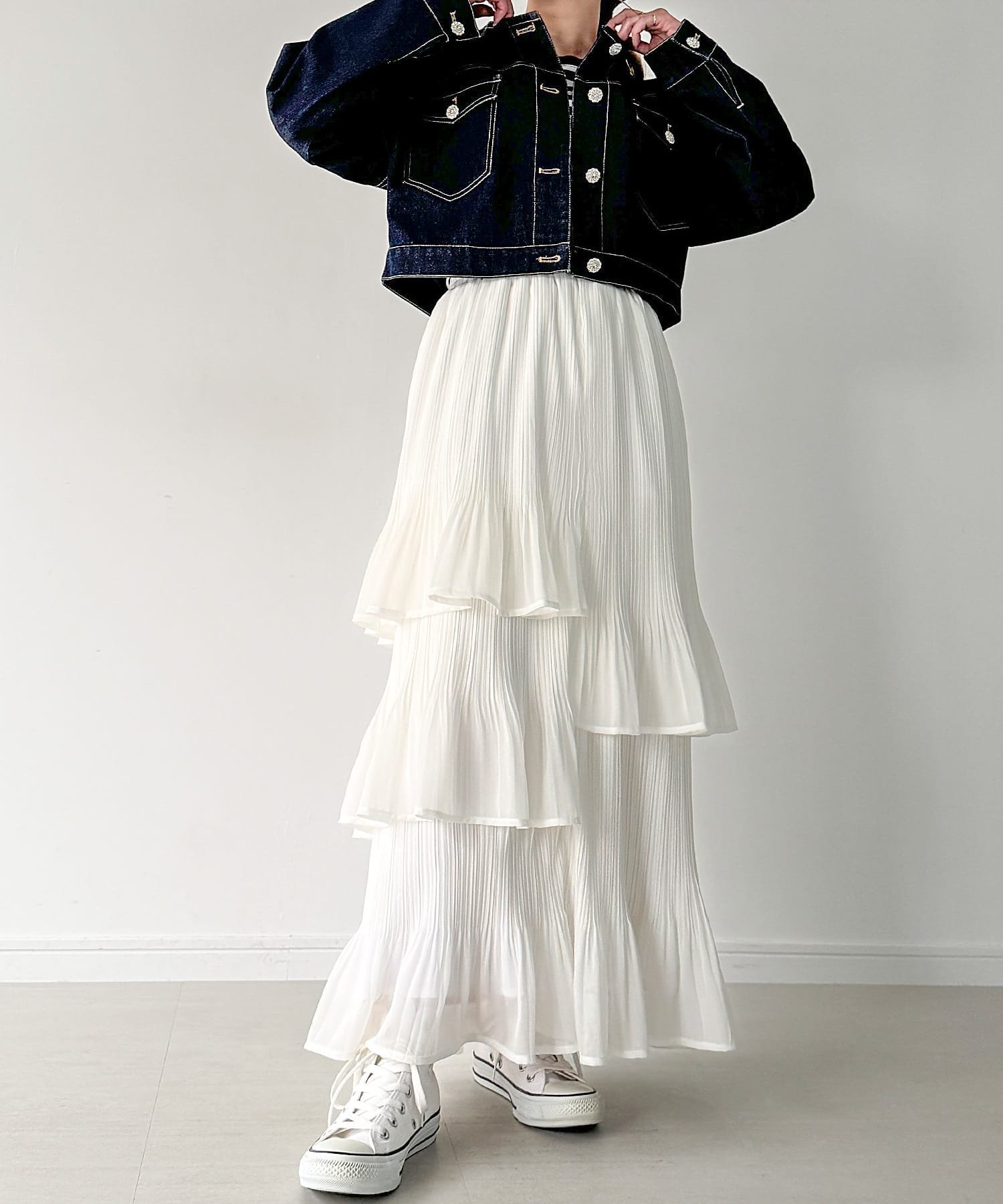 【ジュノア/JUNOAH】のプリーツティアードスカート インテリア・キッズ・メンズ・レディースファッション・服の通販 founy(ファニー) 　ファッション　Fashion　レディースファッション　WOMEN　スカート　Skirt　ティアードスカート　Tiered Skirts　ホワイト|ID: prp329100004563024 ipo3291000000032265505