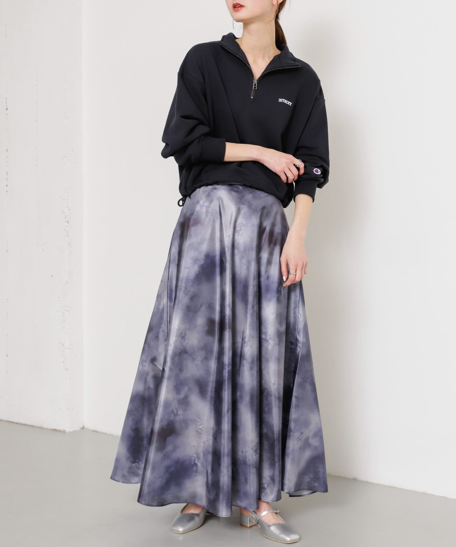 【センスオブプレイス/SENSE OF PLACE by URBAN RESEARCH】のボカシプリントロングスカート インテリア・キッズ・メンズ・レディースファッション・服の通販 founy(ファニー) 　ファッション　Fashion　レディースファッション　WOMEN　スカート　Skirt　ロングスカート　Long Skirt　2024年　2024　2024春夏・S/S　Ss,Spring/Summer,2024　おすすめ　Recommend　スウェット　Sweat　フレア　Flare　プリント　Print　夏　Summer　S/S・春夏　Ss・Spring/Summer　BLACK|ID: prp329100004563145 ipo3291000000032266739