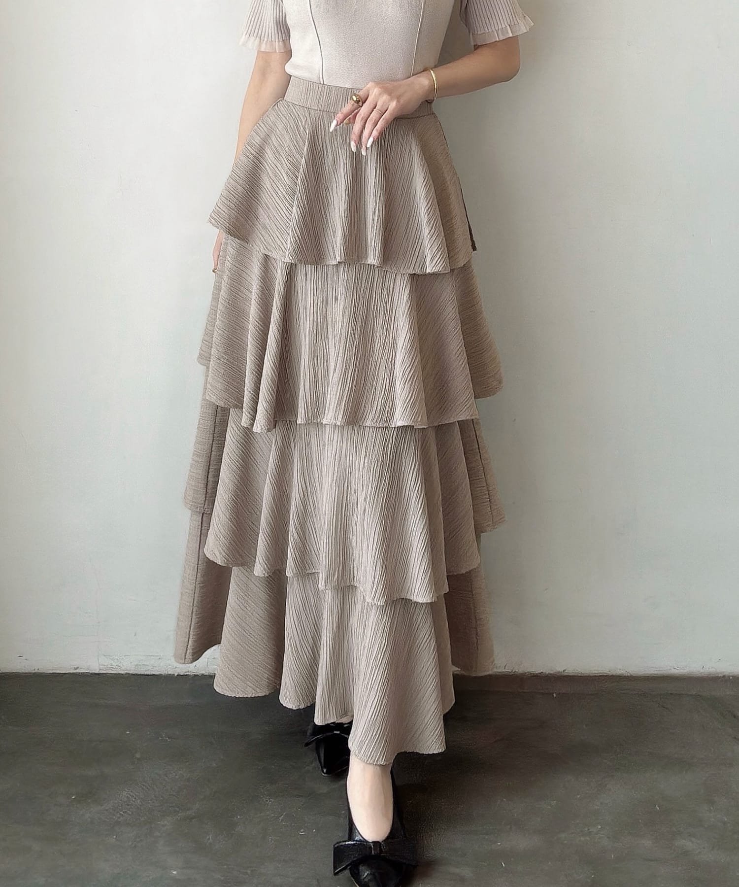 【ジュノア/JUNOAH】のMeiru 楊柳ティアードスカート インテリア・キッズ・メンズ・レディースファッション・服の通販 founy(ファニー) 　ファッション　Fashion　レディースファッション　WOMEN　スカート　Skirt　ティアードスカート　Tiered Skirts　ティアードスカート　Tiered Skirt　グレージュ|ID: prp329100004563184 ipo3291000000032267180
