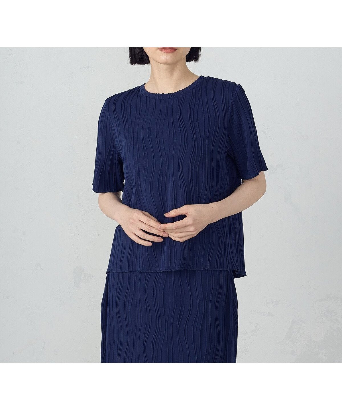 【コムサイズム/COMME CA ISM】のクルーネック ストレッチプリーツカットソー / セットアップ対応 インテリア・キッズ・メンズ・レディースファッション・服の通販 founy(ファニー) 　ファッション　Fashion　レディースファッション　WOMEN　トップス・カットソー　Tops/Tshirt　カットソー　Cut and Sewn　おすすめ　Recommend　カットソー　Cut And Sew　ストレッチ　Stretch　セットアップ　Set Up　バランス　Balance　プリーツ　Pleats　エレガント 上品　Elegant　ブルー|ID: prp329100004563185 ipo3291000000032267177