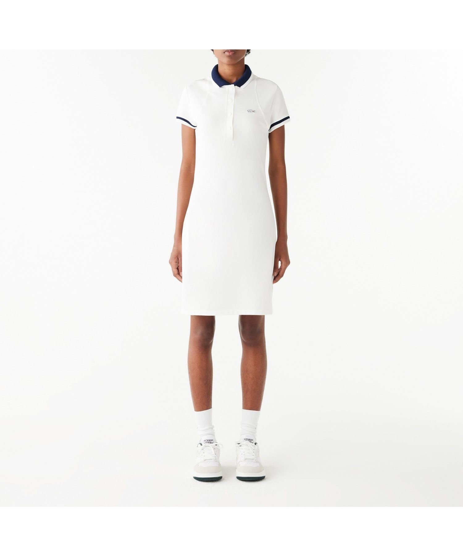 【ラコステ/LACOSTE】のオーガニックコットン メッシュ切替 ワイドリブニットカラーポロワンピース インテリア・キッズ・メンズ・レディースファッション・服の通販 founy(ファニー) 　ファッション　Fashion　レディースファッション　WOMEN　ワンピース　Dress　ショルダー　Shoulder　ドレス　Dress　フランス　France　メッシュ　Mesh　人気　Popularity　切替　Switching　鹿の子　Pique　ホワイト|ID: prp329100004563268 ipo3291000000032268203