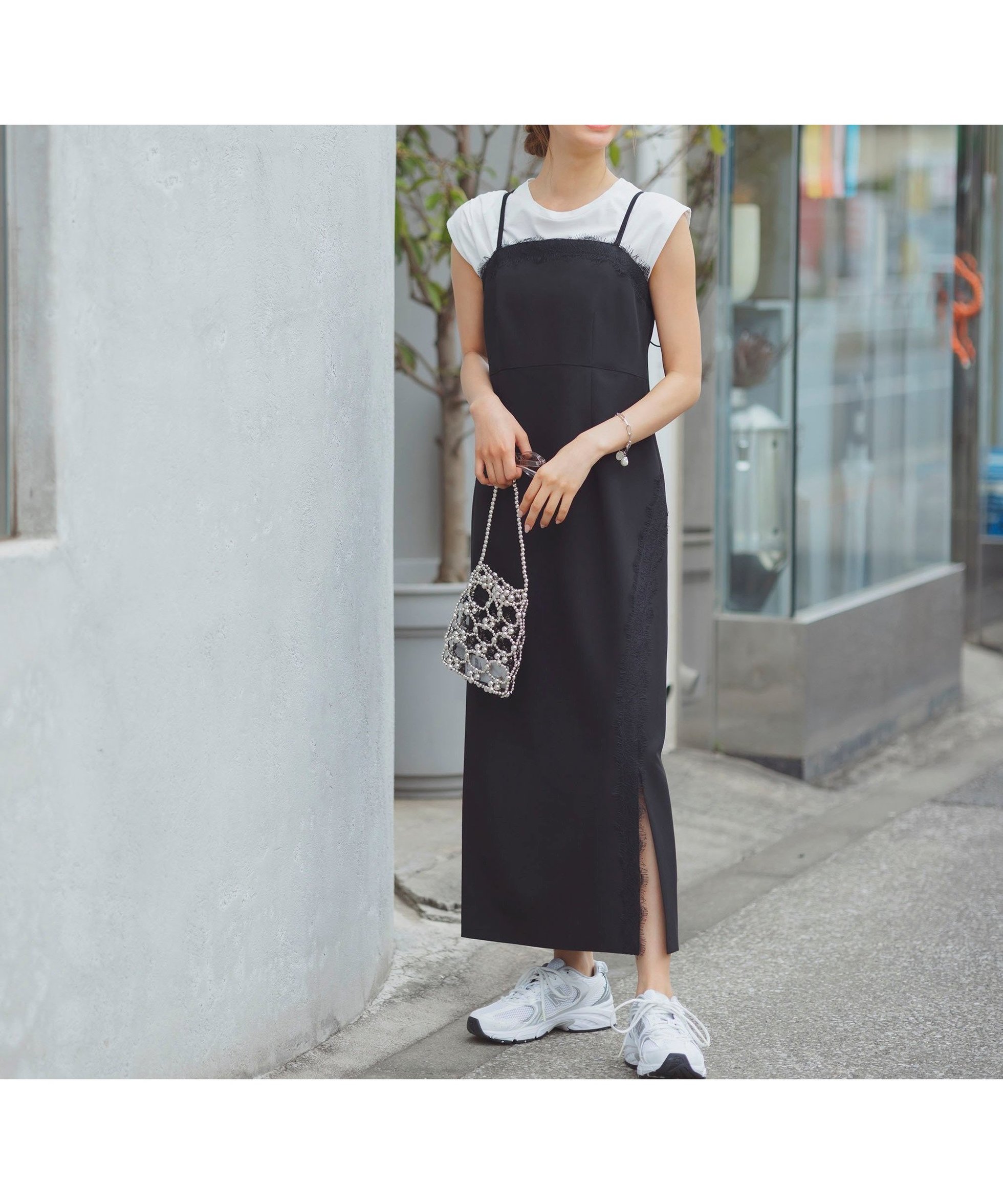【プロポーション ボディドレッシング/PROPORTION BODY DRESSING】のレースキャミジャンスカ インテリア・キッズ・メンズ・レディースファッション・服の通販 founy(ファニー) 　ファッション　Fashion　レディースファッション　Fashion for Women　トップス・カットソー　Cut & Sew Tops　キャミソール&ノースリーブ　Camisoles & Sleeveless Tops　カーディガン　Cardigan, Knitwear　コンパクト　Compact, Small Size　スリット　Slit, Slit Detail　リボン　Ribbon, Bow　レース　Lace, Lace Fabric　ブラック|ID: prp329100004563269 ipo3291000000033092138
