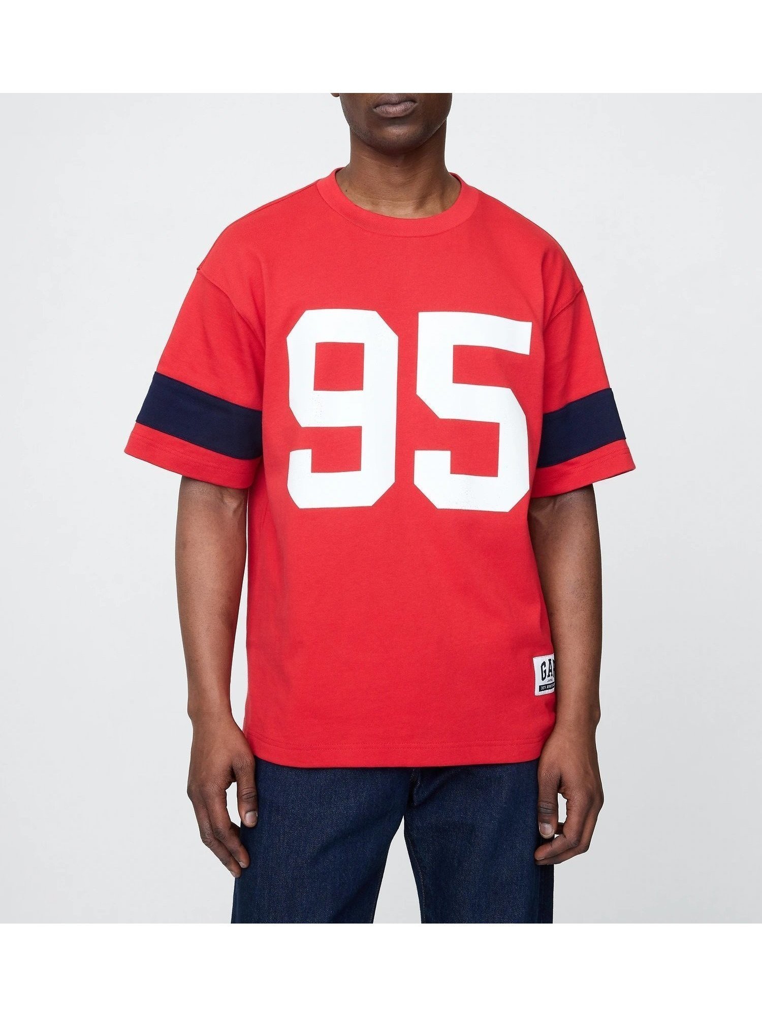 【ギャップ/GAP】のJPN OVS HVY WT FOOTBALL T インテリア・キッズ・メンズ・レディースファッション・服の通販 founy(ファニー) 　ファッション　Fashion　レディースファッション　WOMEN　おすすめ　Recommend　ジャージー　Jersey　スタイリッシュ　Stylish　ストライプ　Stripe　ダウン　Down　フィット　Fit　フロント　Front　プリント　Print　半袖　Short Sleeve　TOMATO_SAUCE|ID: prp329100004563351 ipo3291000000032269408
